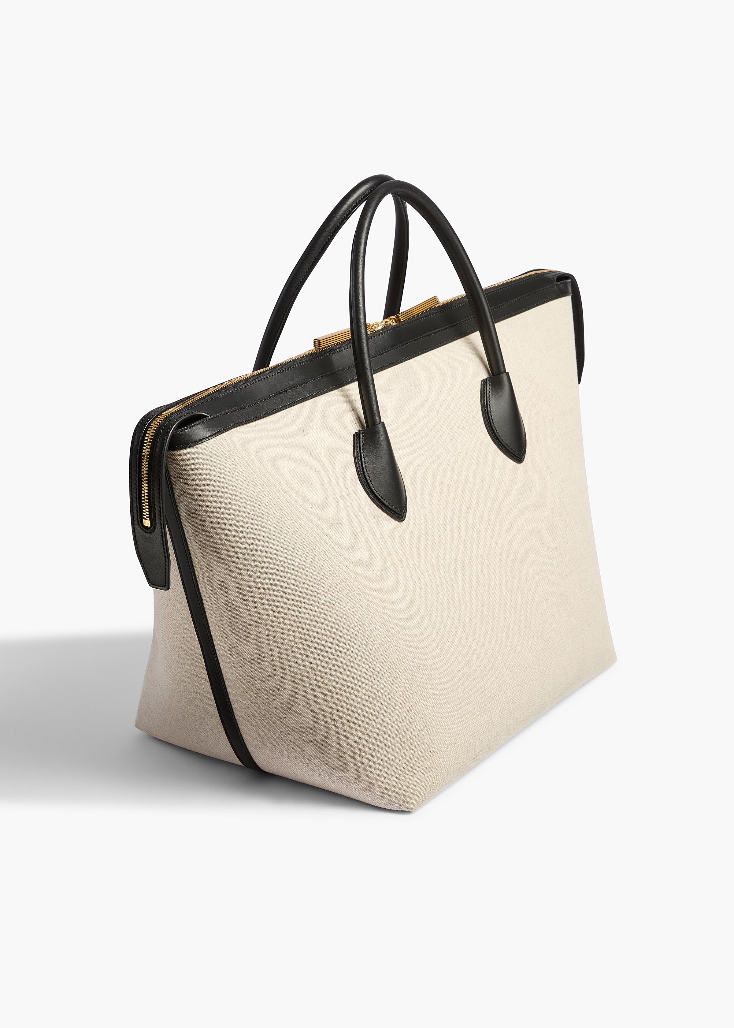 Khaite - Kasia Tote in Black Leather and Natural Canvas - Image 2