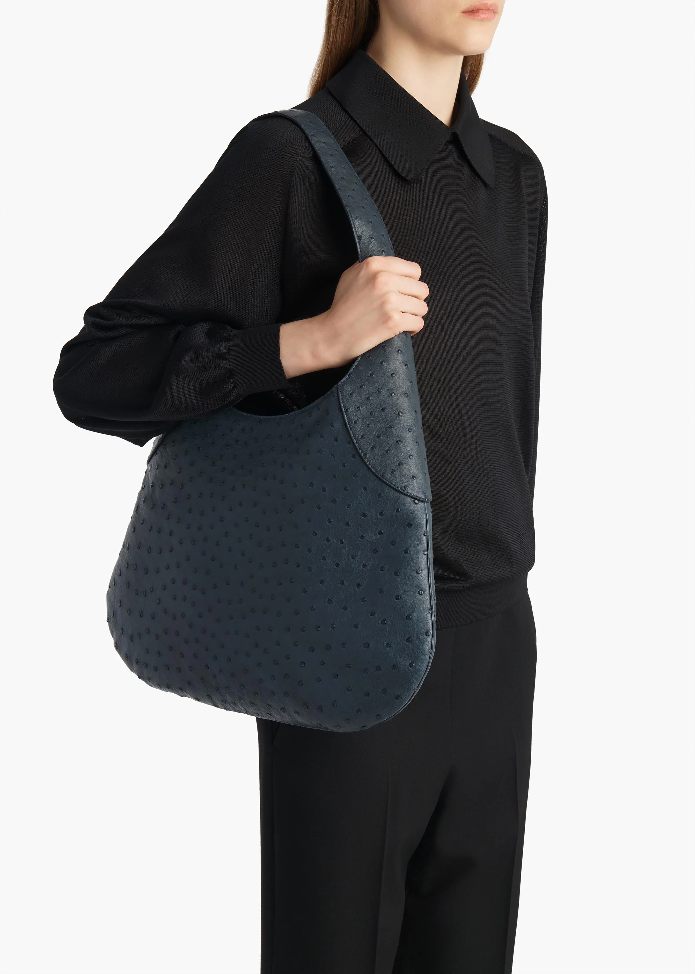 Khaite - Large Joan Hobo in Midnight Navy Ostrich - Image 6