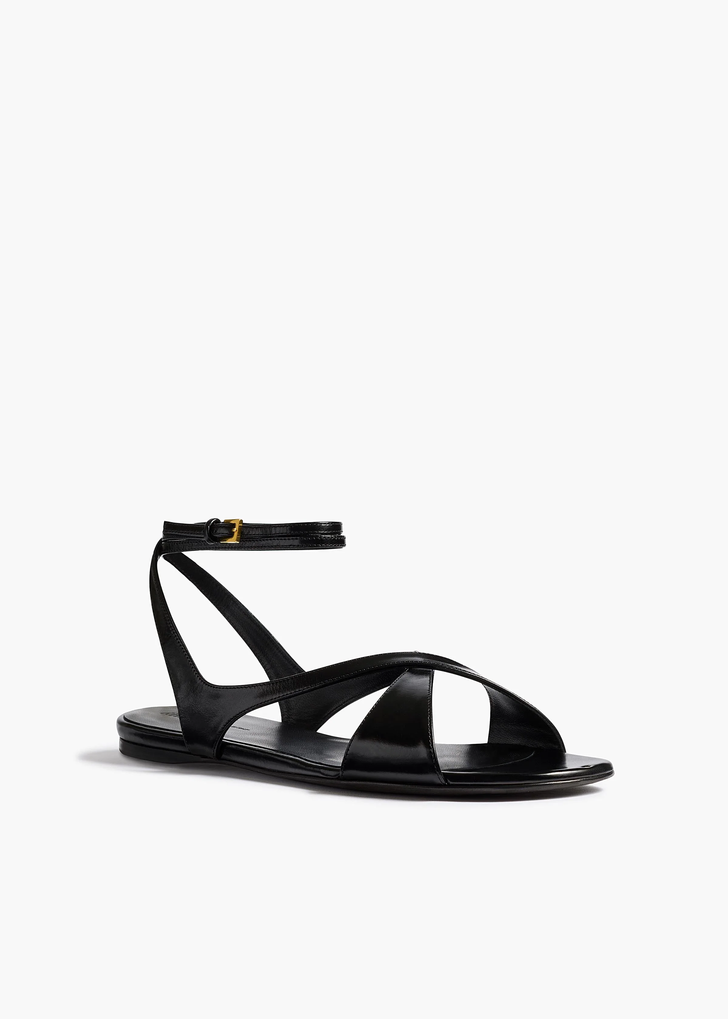Khaite - Liria Ankle Strap Flat Sandal in Black Glazed Leather - Image 2