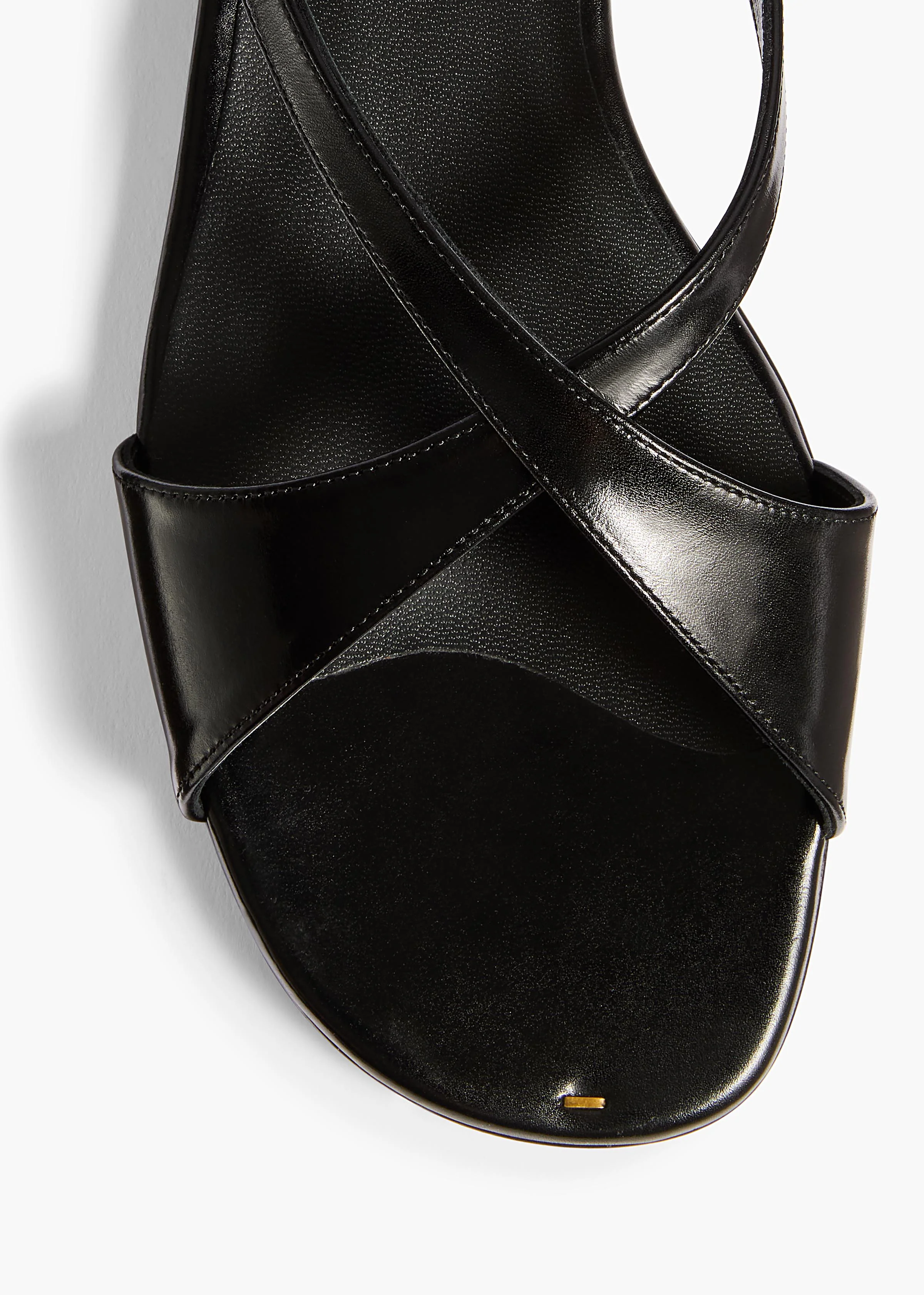 Khaite - Liria Ankle Strap Flat Sandal in Black Glazed Leather - Image 3