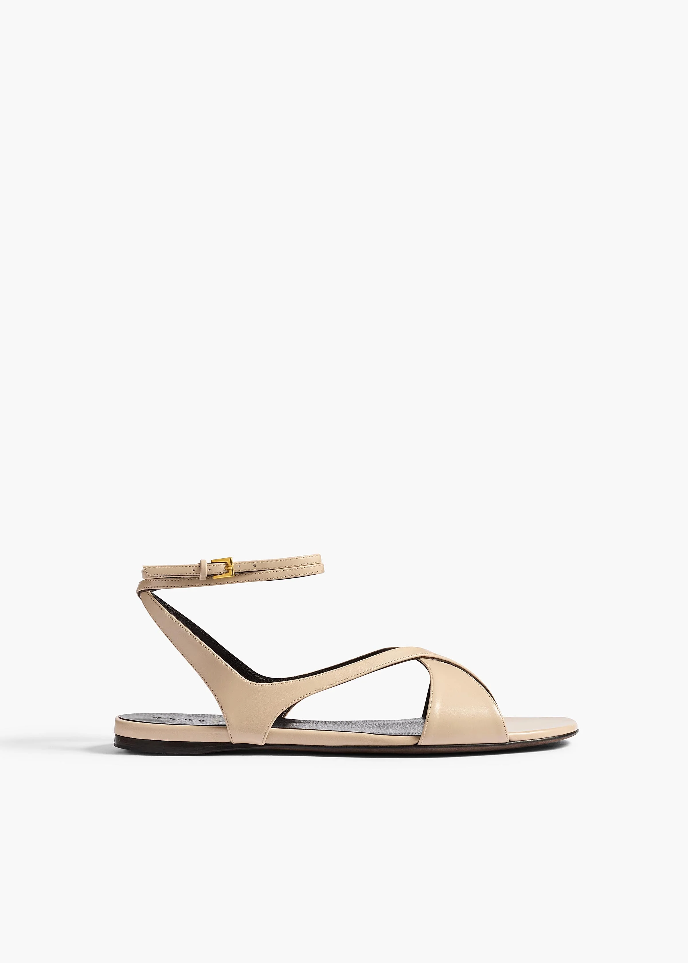 Khaite - Liria Ankle Strap Flat Sandal in Nude Glazed Leather