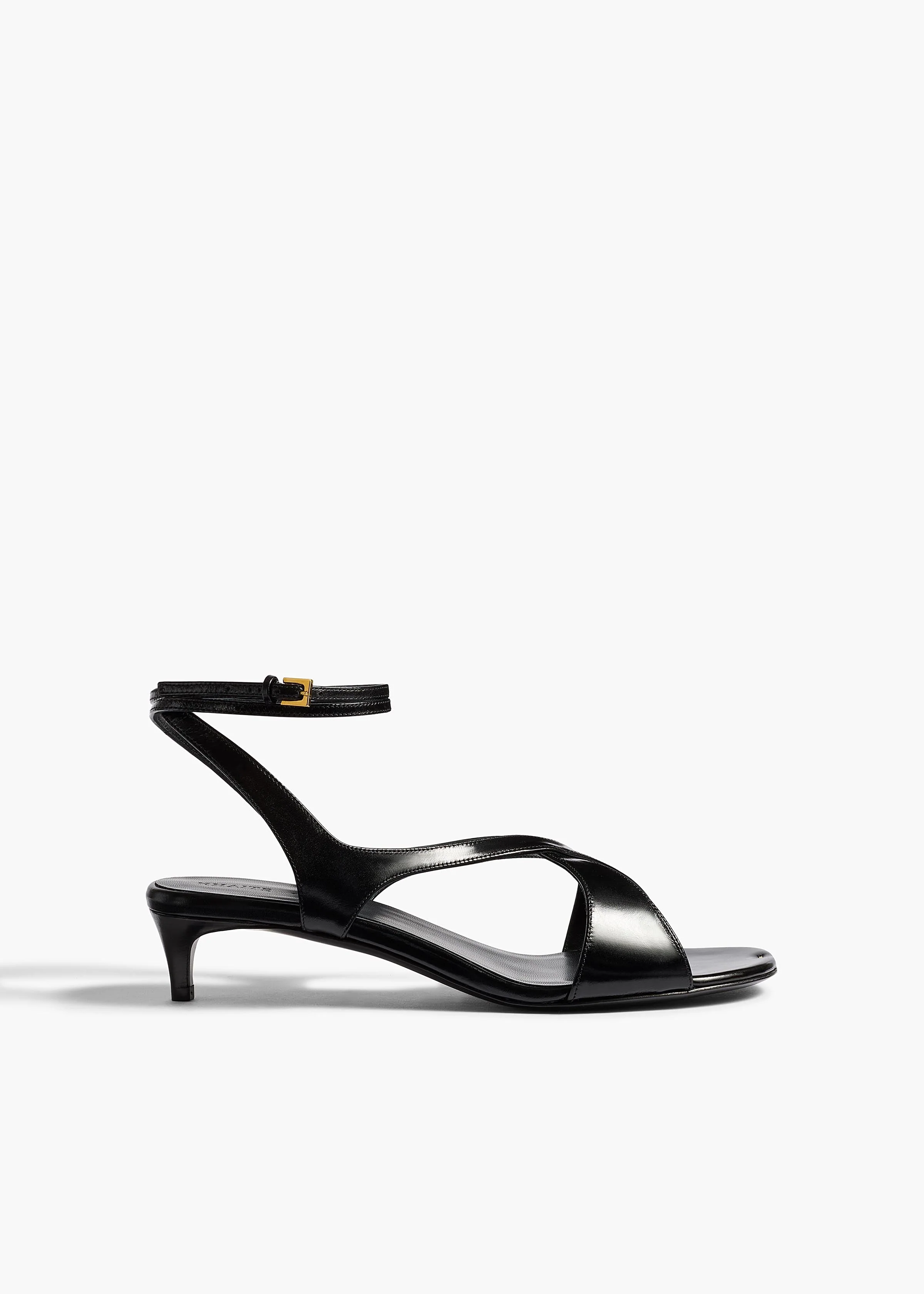 Khaite - Liria Ankle Strap Sandal in Black Glazed Leather