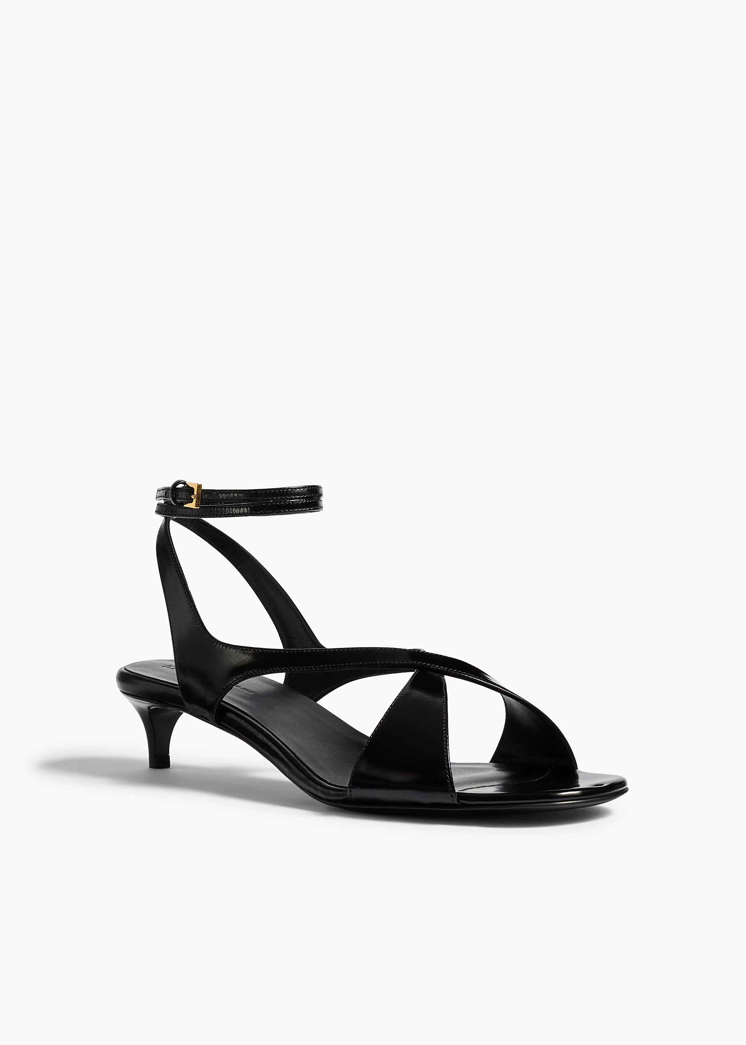 Khaite - Liria Ankle Strap Sandal in Black Glazed Leather - Image 2
