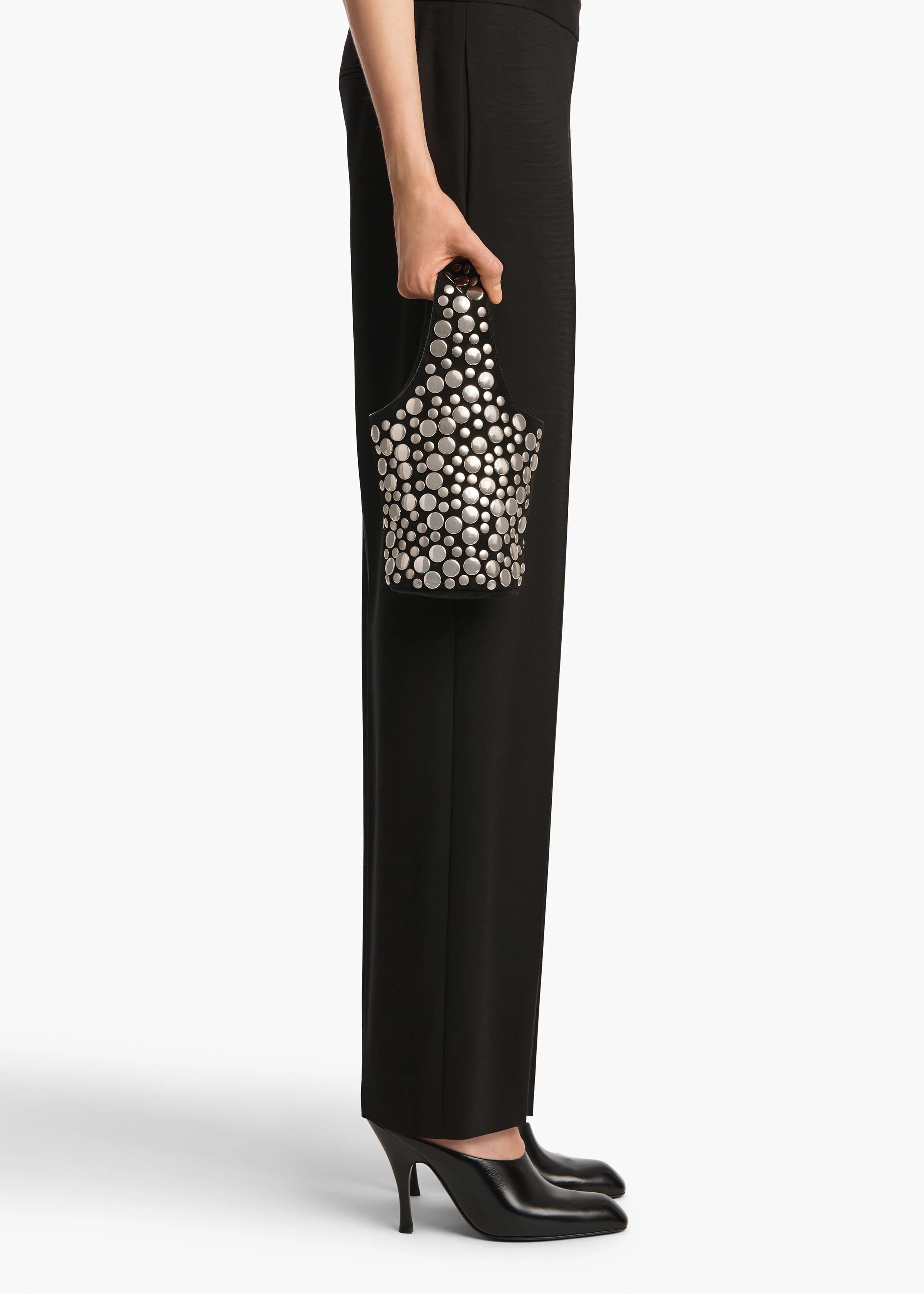 Khaite - Livia Bag in Black Suede with Silver Studs - Image 4