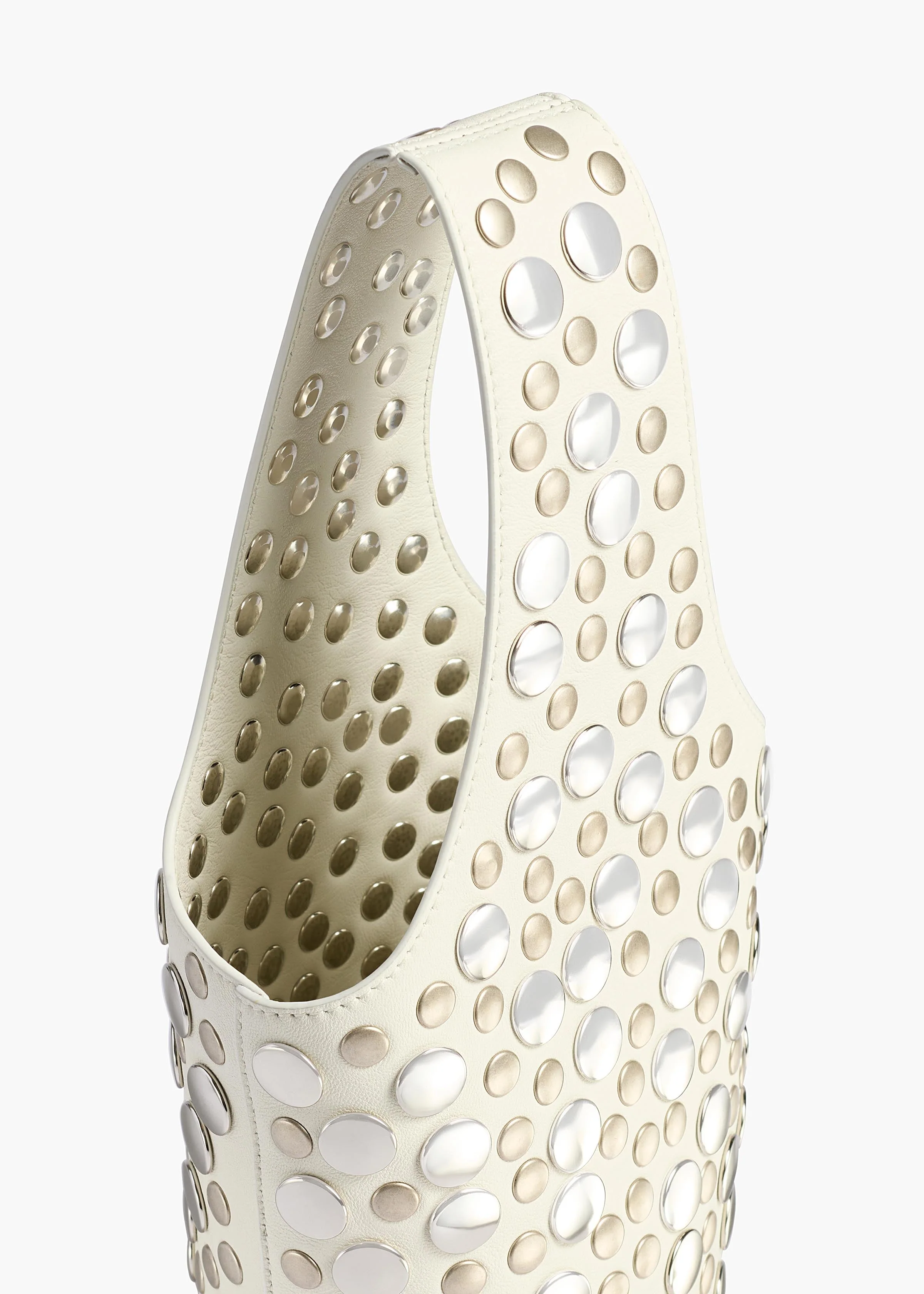 Khaite - Livia Bag in Optic White Leather with Silver Studs - Image 3
