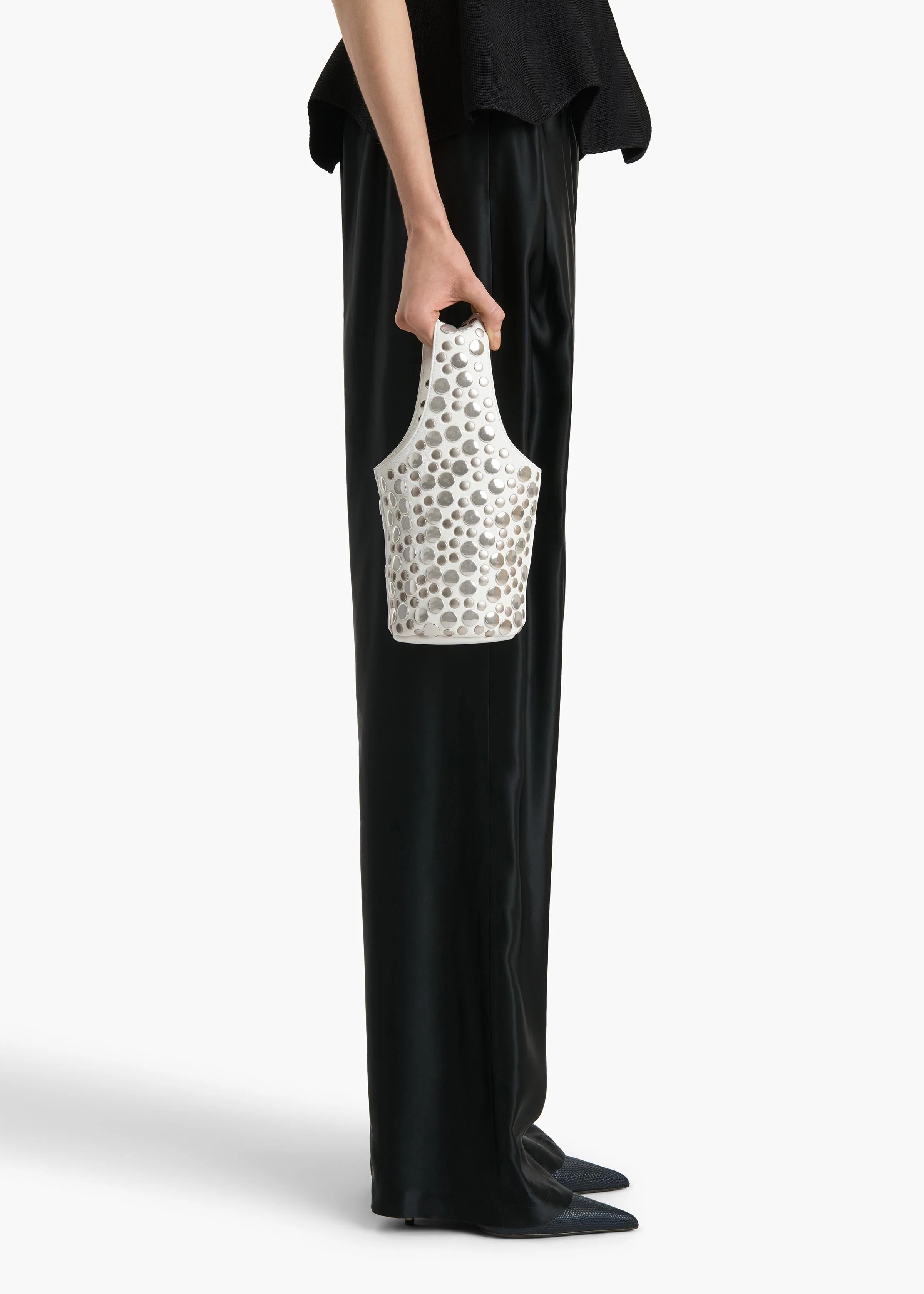 Khaite - Livia Bag in Optic White Leather with Silver Studs - Image 4