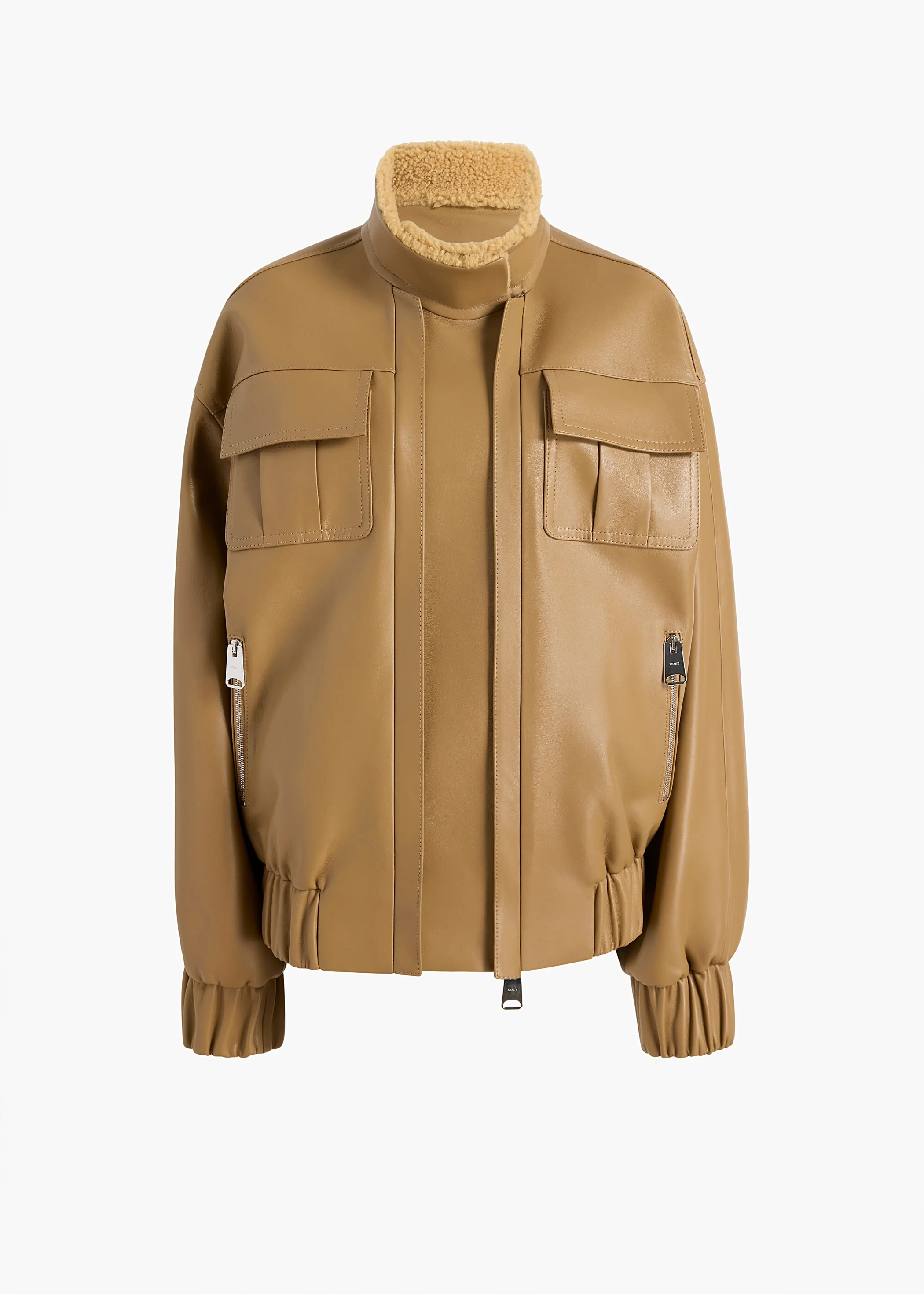 Khaite - Malone Jacket in Golden Ochre Leather with Shearling Collar