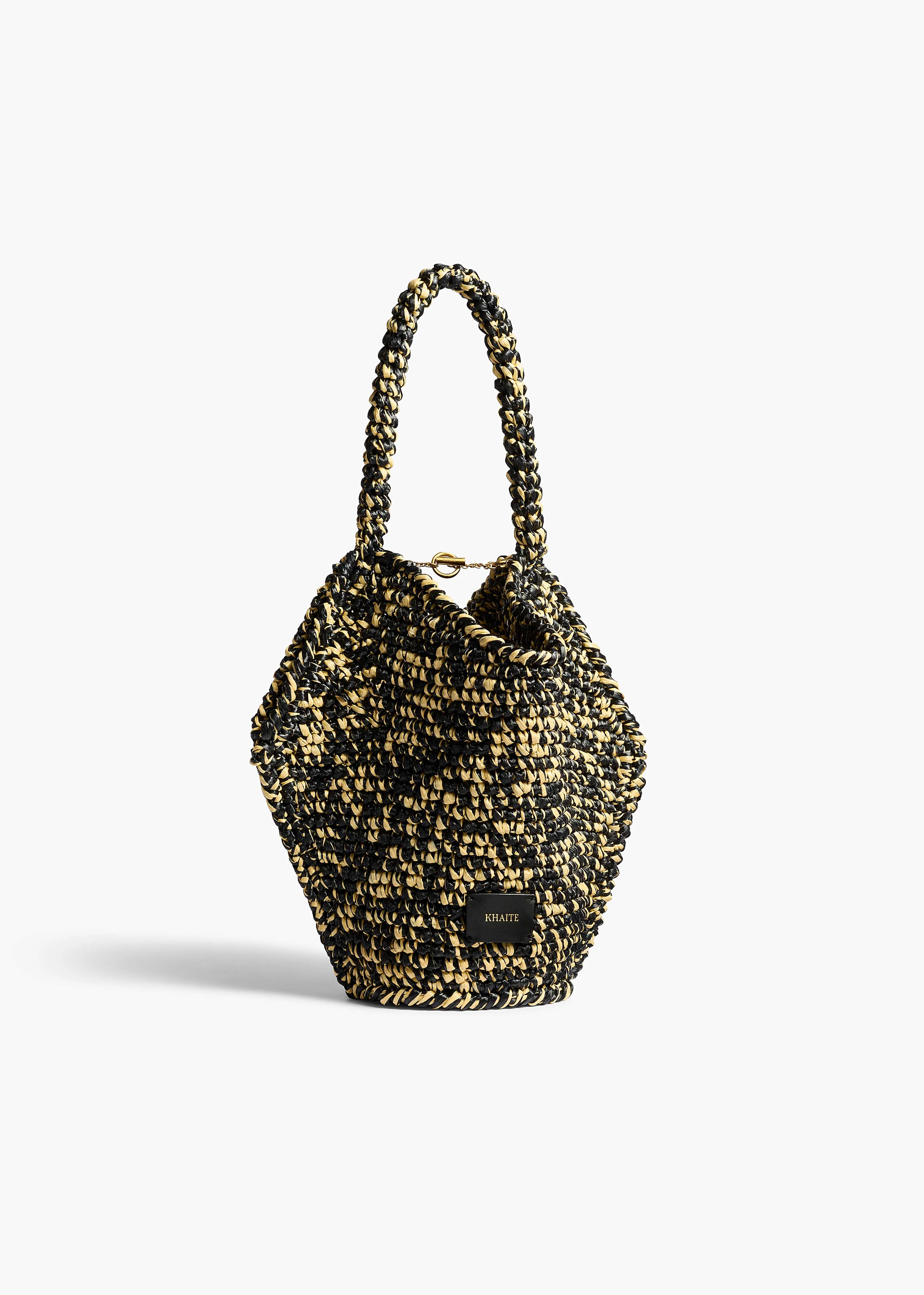 Khaite - Mini Lotus Tote in Black and White Raffia