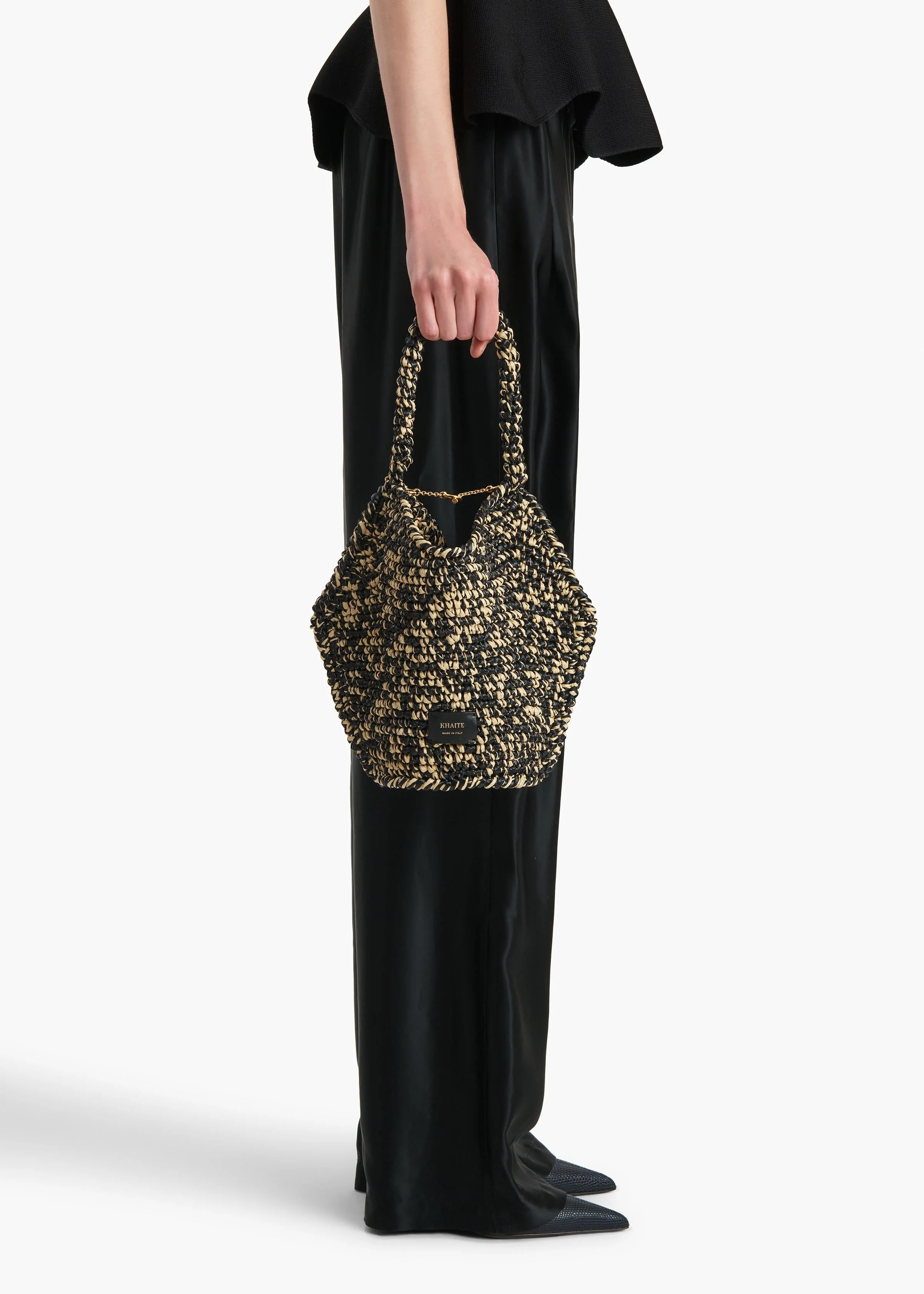 Khaite - Mini Lotus Tote in Black and White Raffia - Image 5