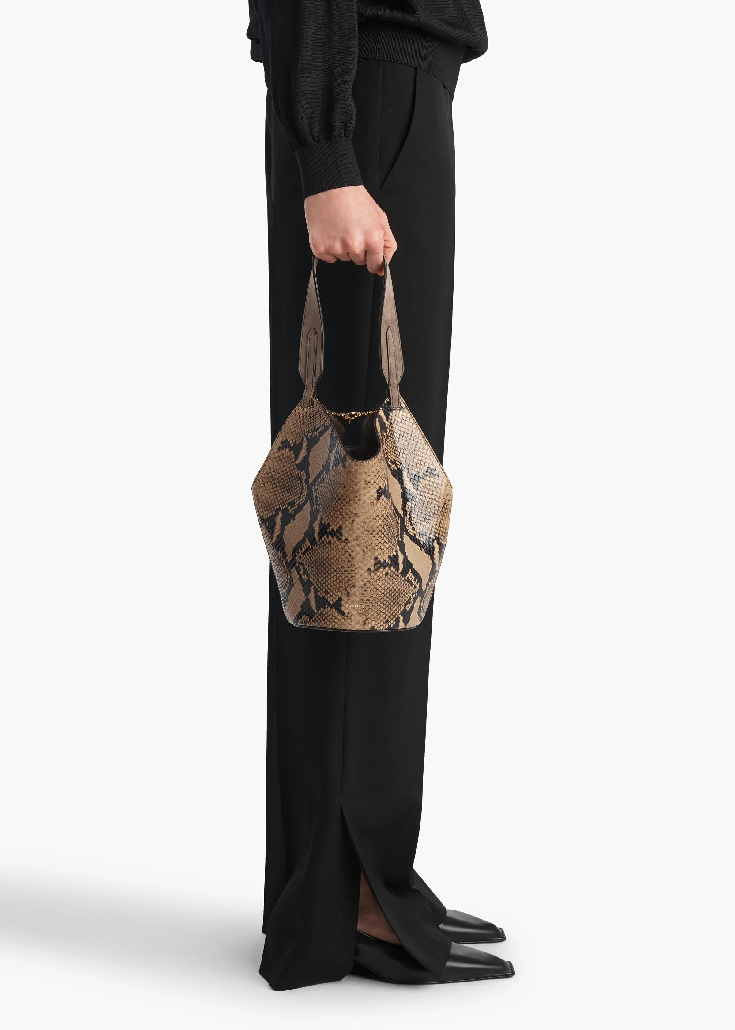 Khaite - Mini Lotus Tote in Python - Embossed Taupe and Morning Dove - Image 5