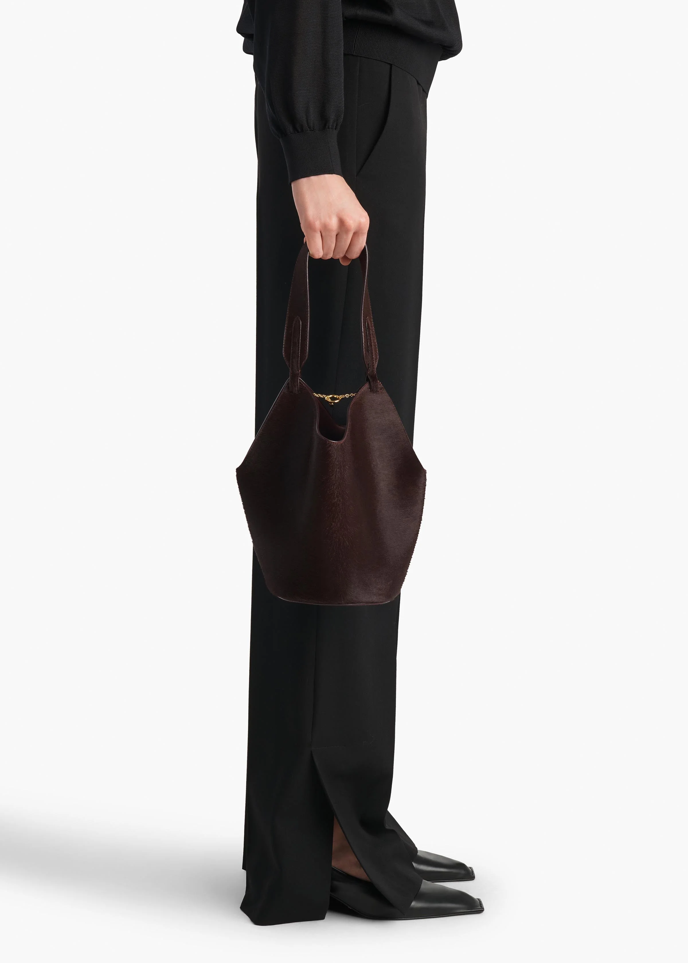 Khaite - Mini Lotus Tote in Rouge Noir Suede and Haircalf - Image 5