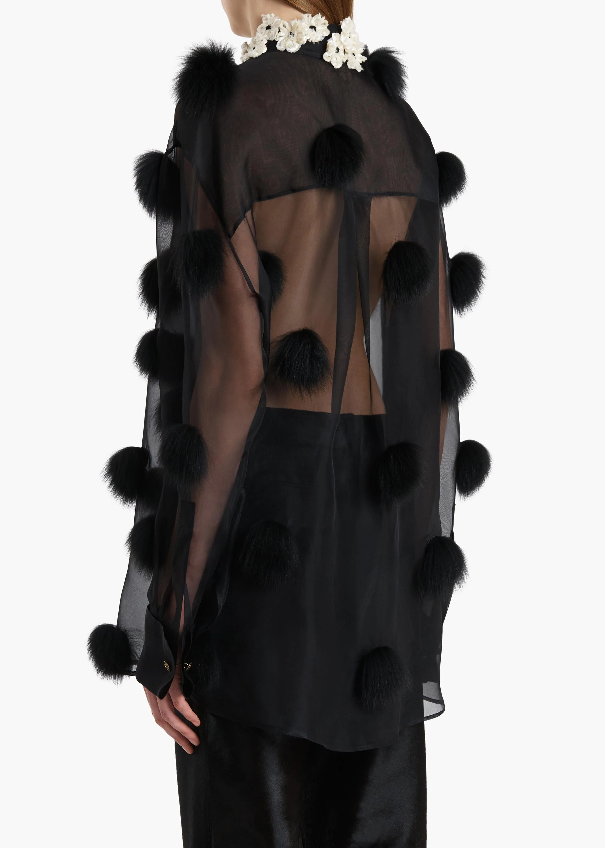 Khaite - Naomi Top in Black with Fur Dot Embroidery - Image 4