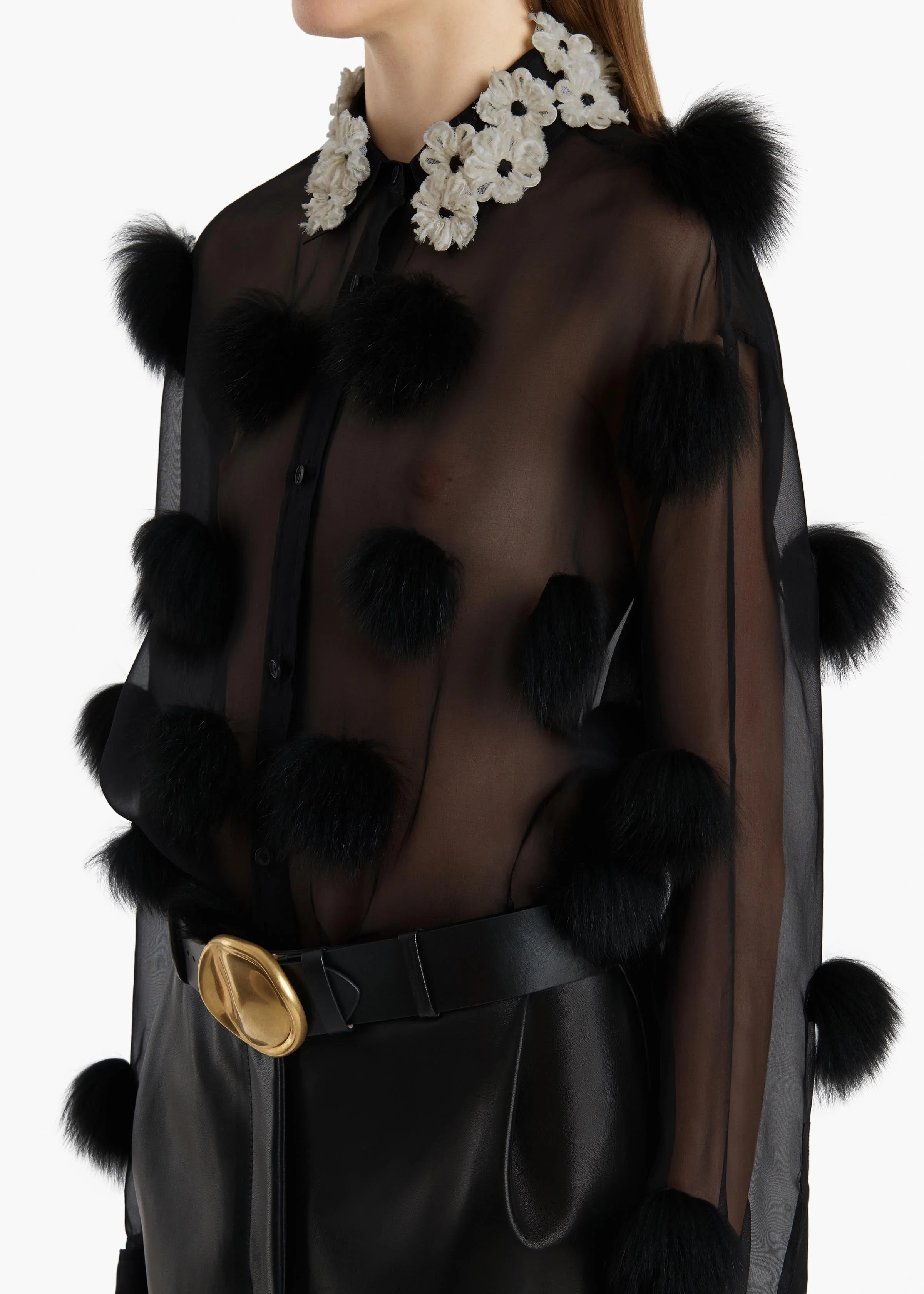 Khaite - Naomi Top in Black with Fur Dot Embroidery - Image 5
