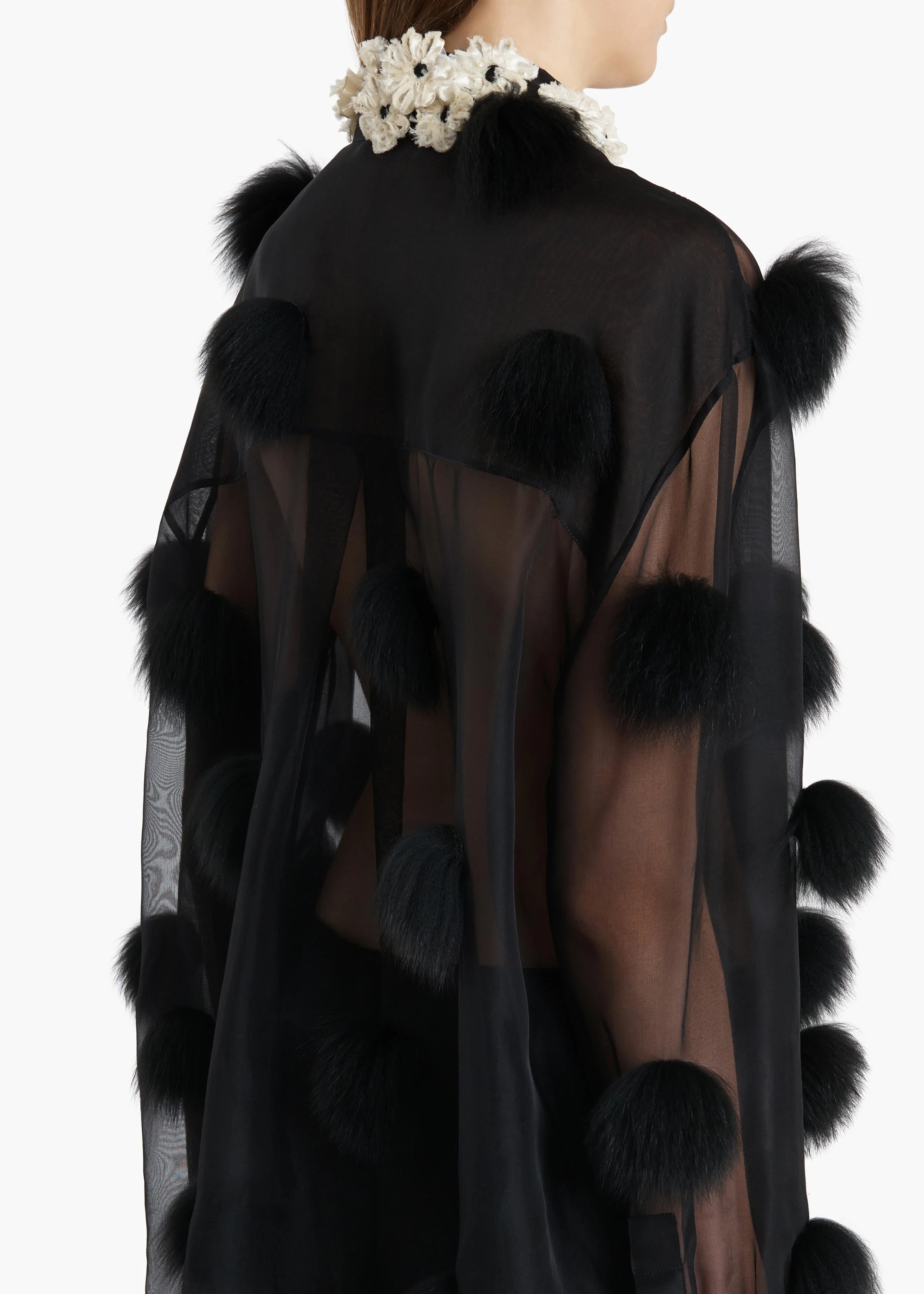 Khaite - Naomi Top in Black with Fur Dot Embroidery - Image 6