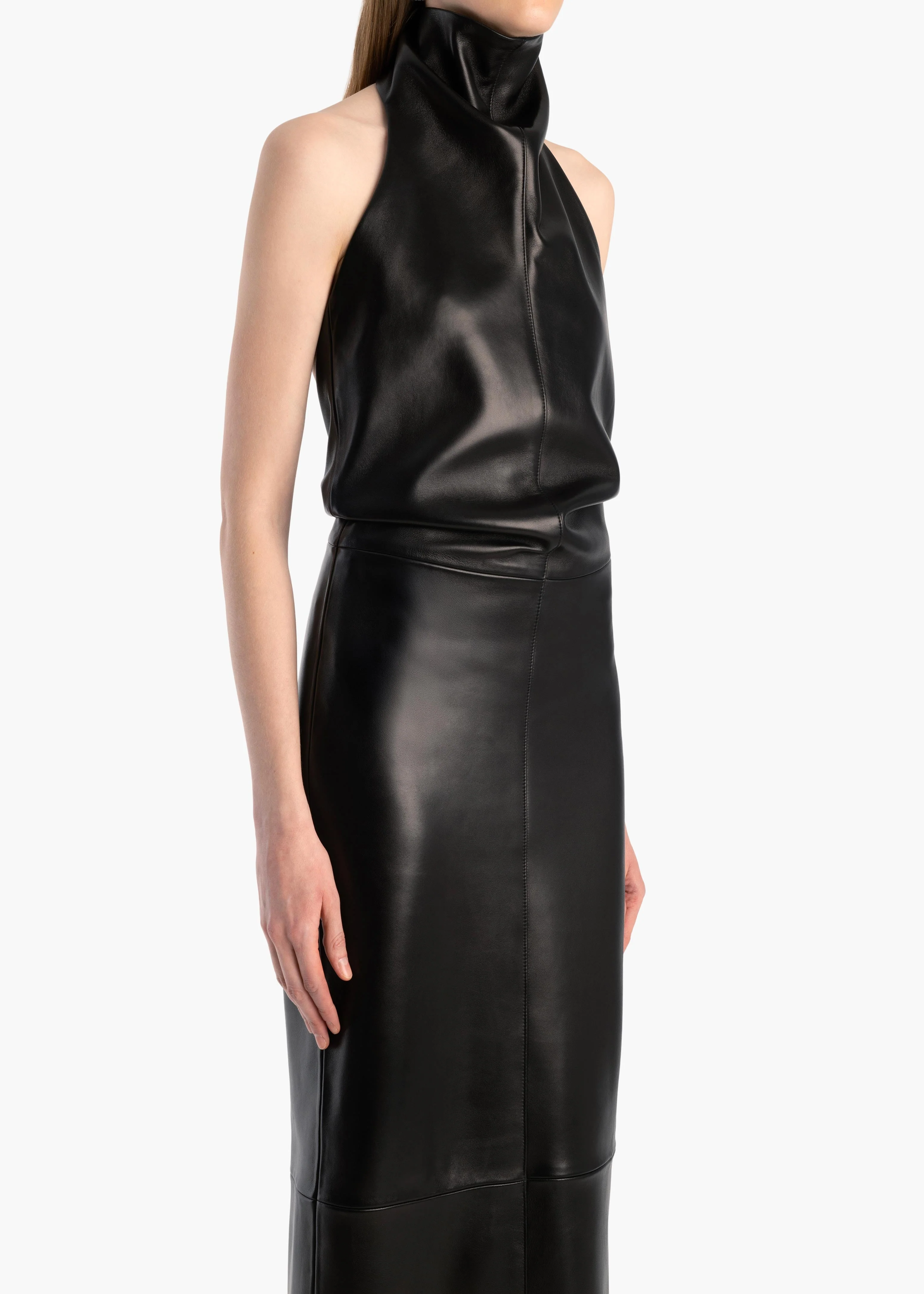 Khaite - Roxanne Dress in Black Leather - Image 4