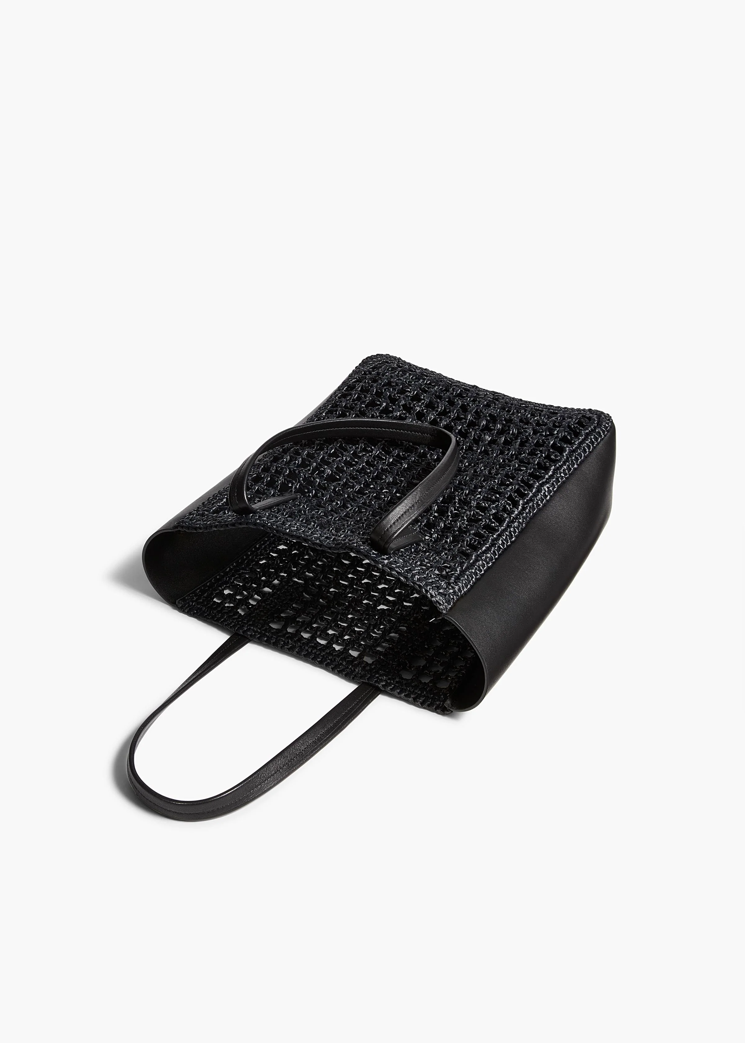 Khaite - Small Zoe Tote in Black Raffia with Black Leather - Image 3