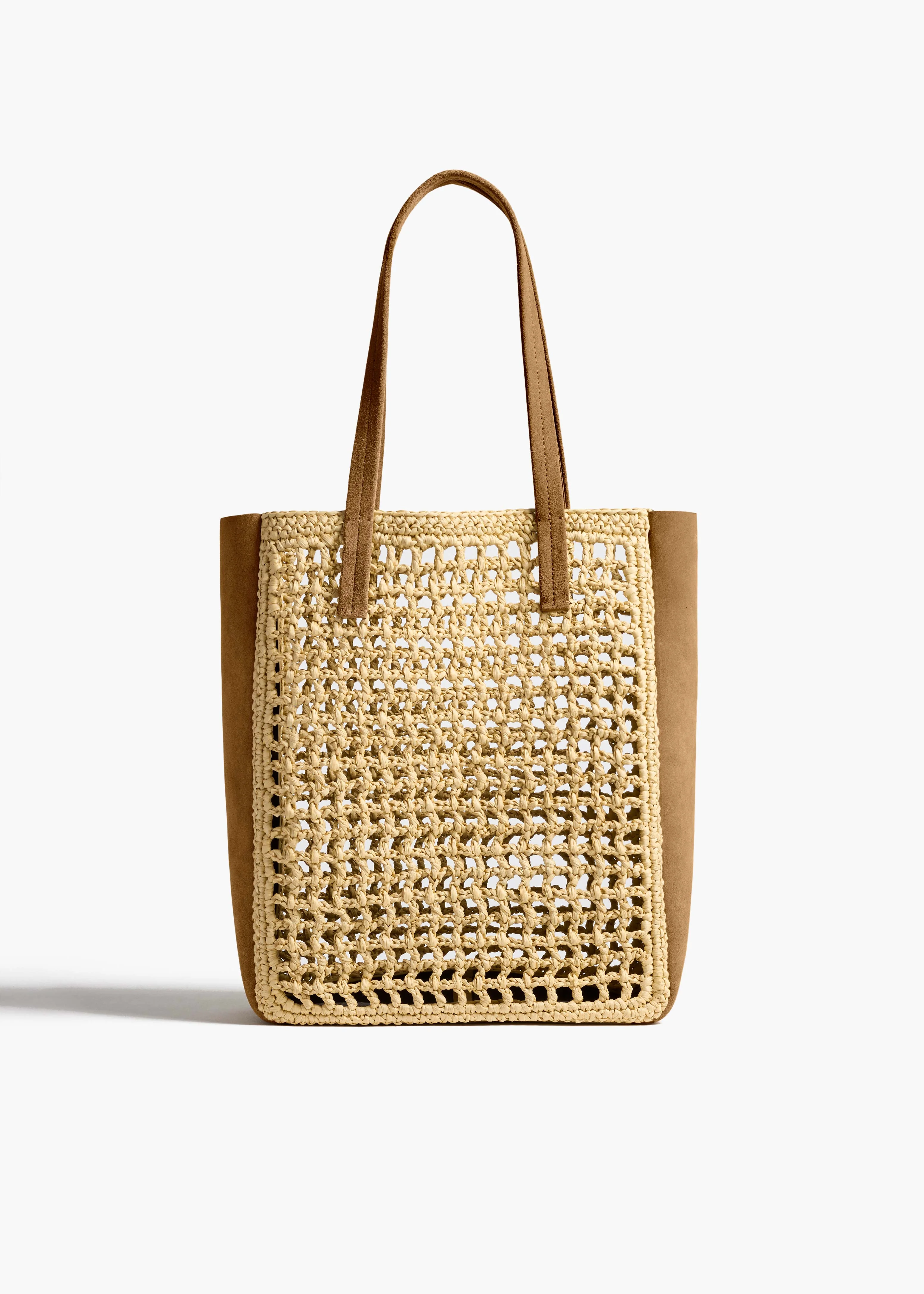 Khaite - Small Zoe Tote in Natural Raffia with Mud Suede