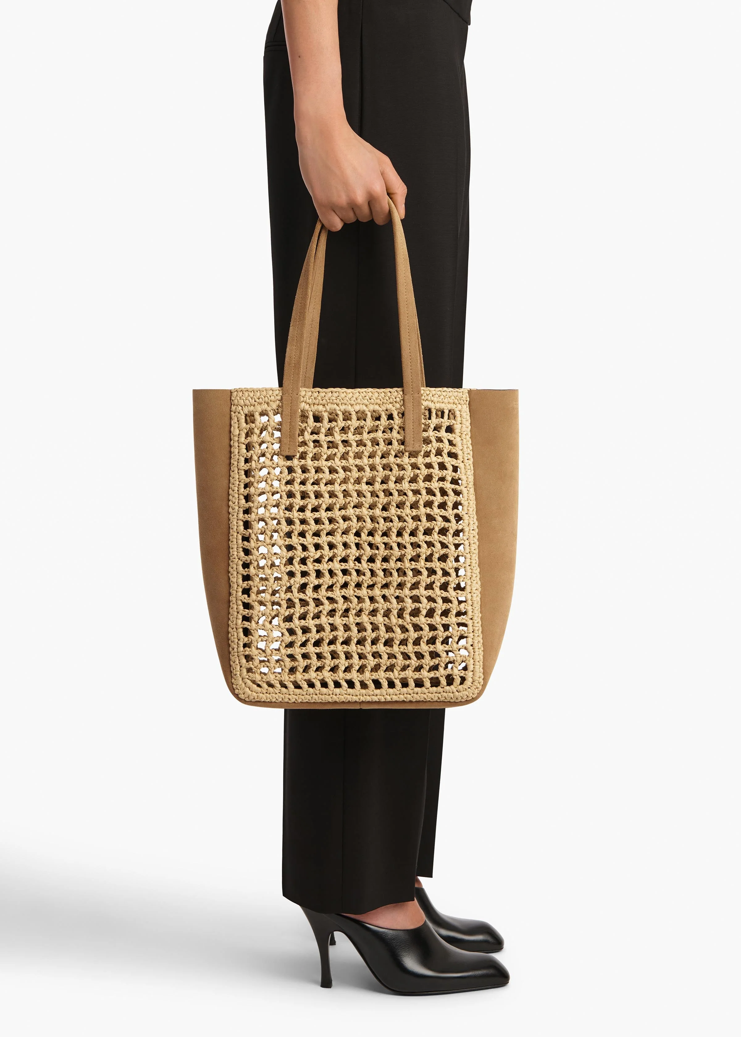 Khaite - Small Zoe Tote in Natural Raffia with Mud Suede - Image 5