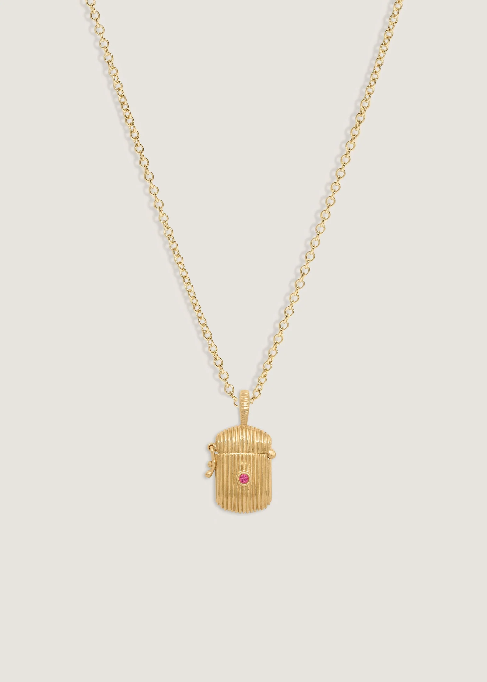 Kinn - Relic Ribbed Locket Necklace Pink Tourmaline