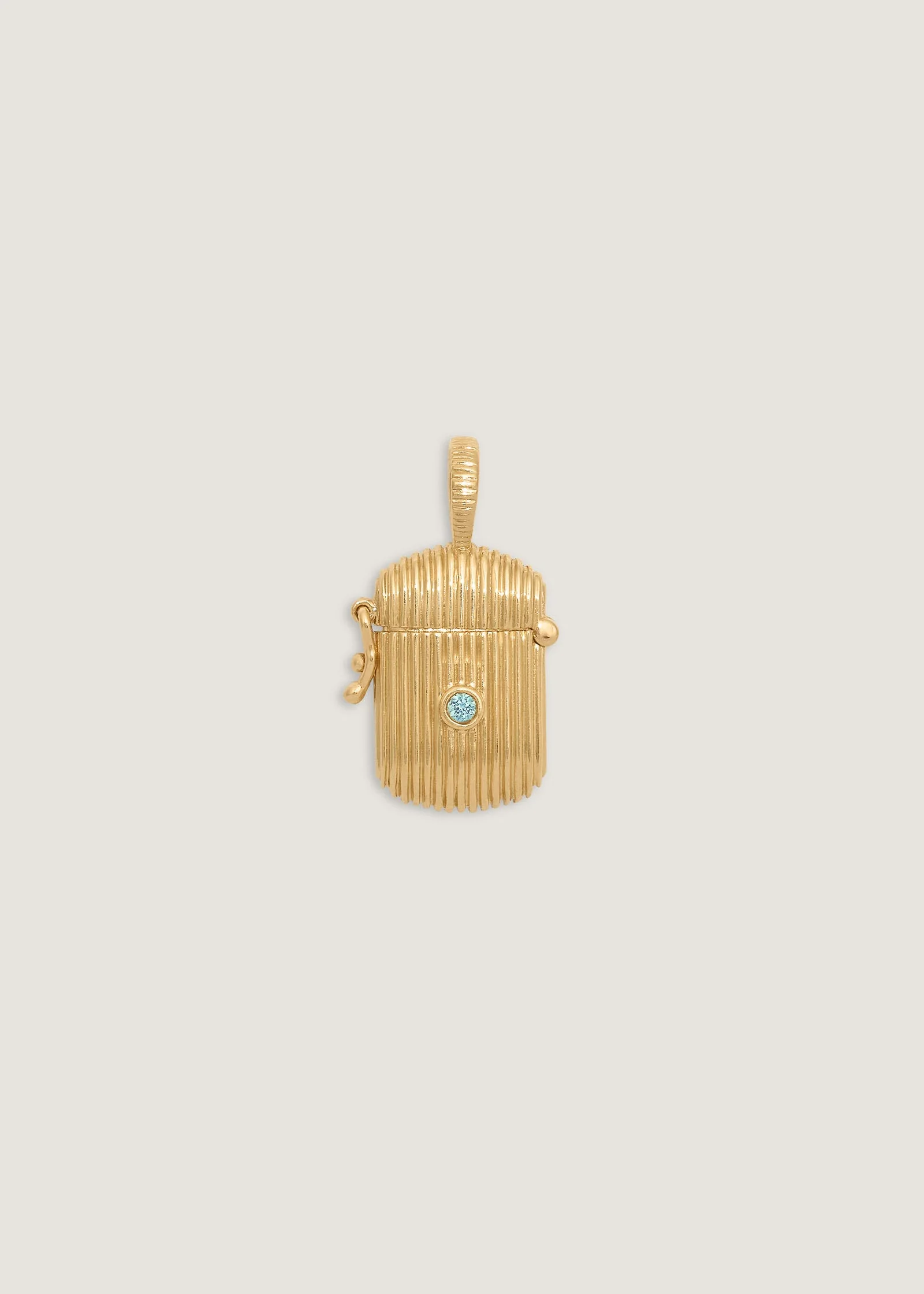 Kinn - Relic Ribbed Locket Pendant Aquamarine