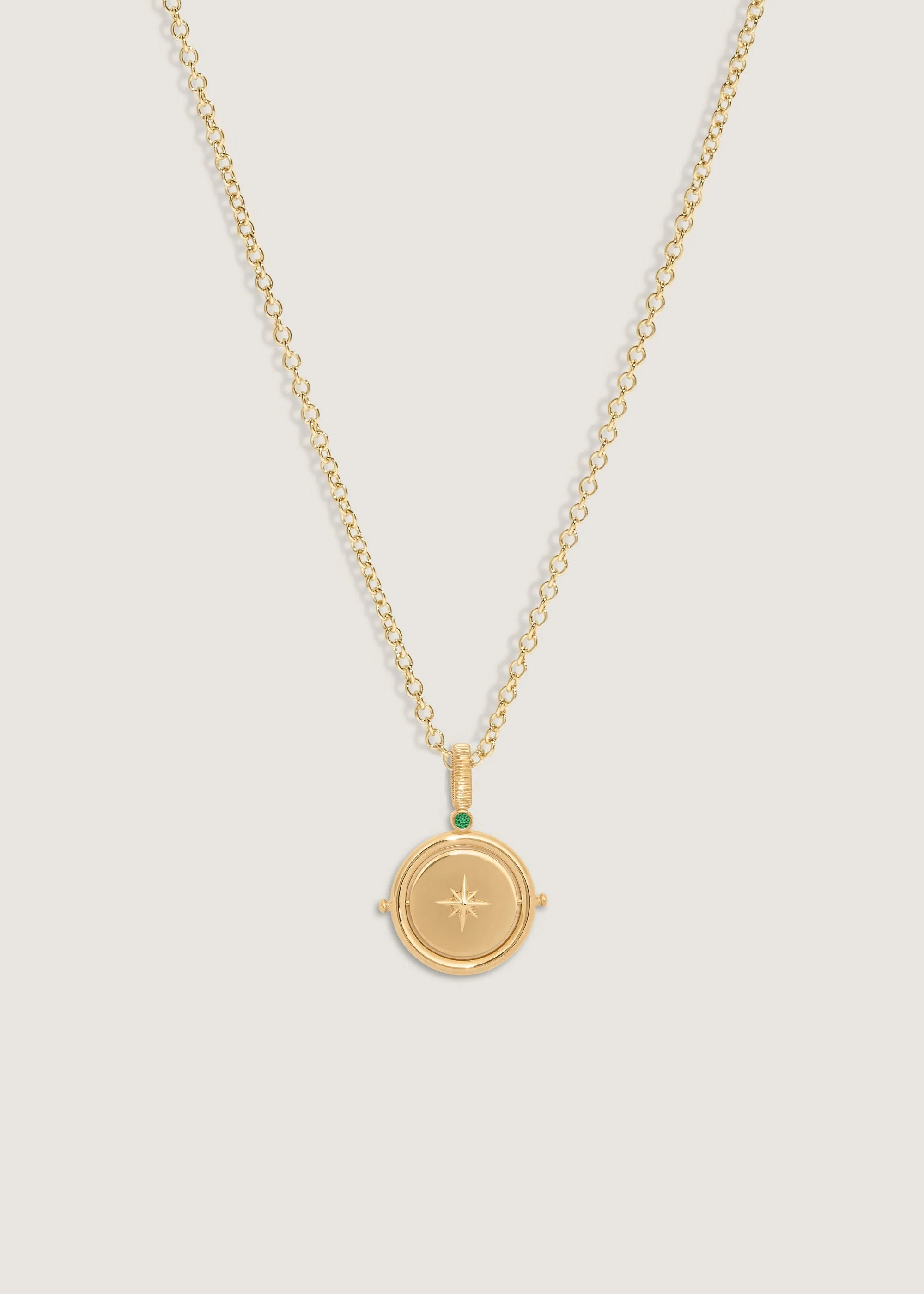 Kinn - Round North Star Birthstone Necklace Emerald