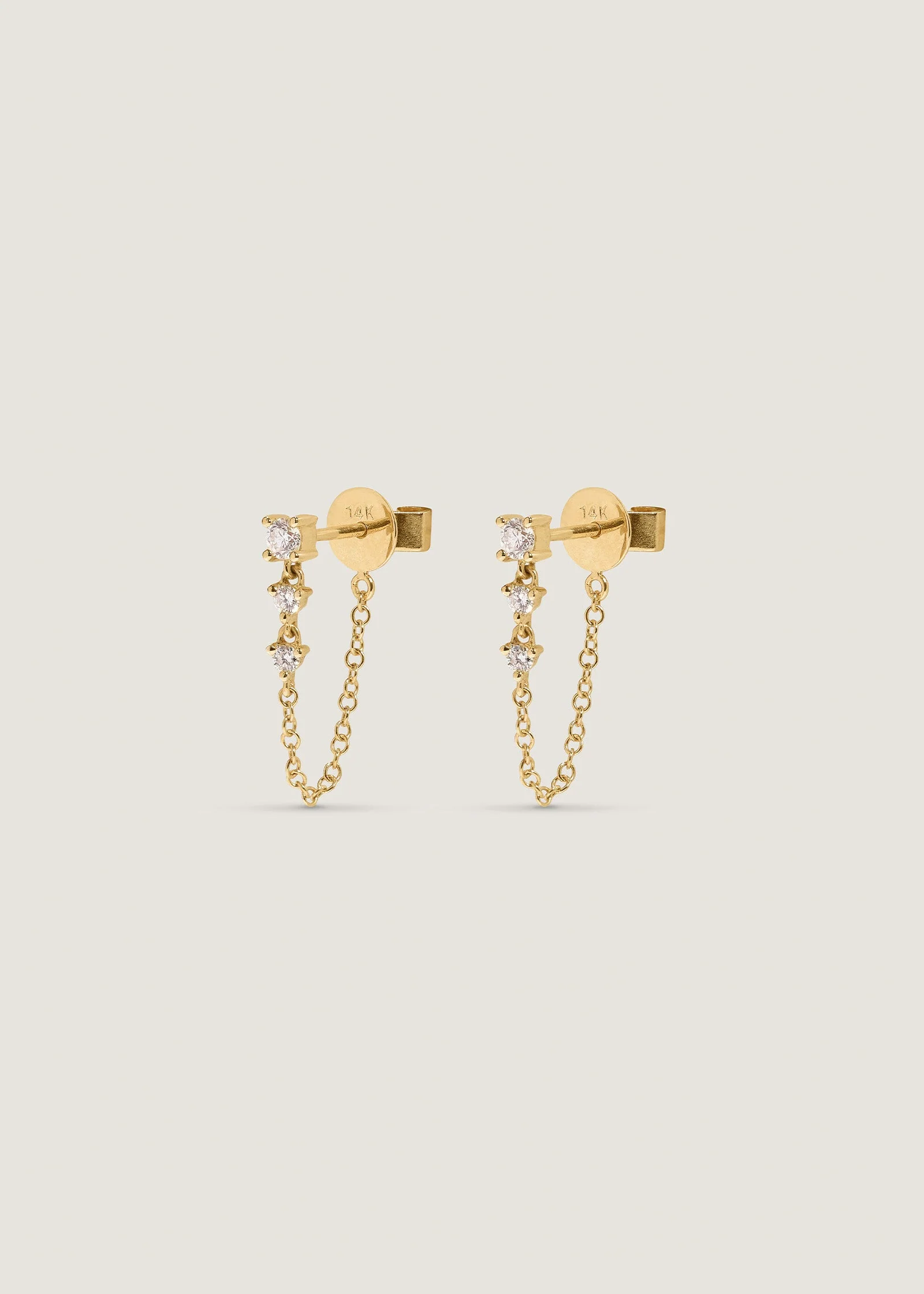 Kinn - Three Stone Chain Earrings Diamond - Image 3