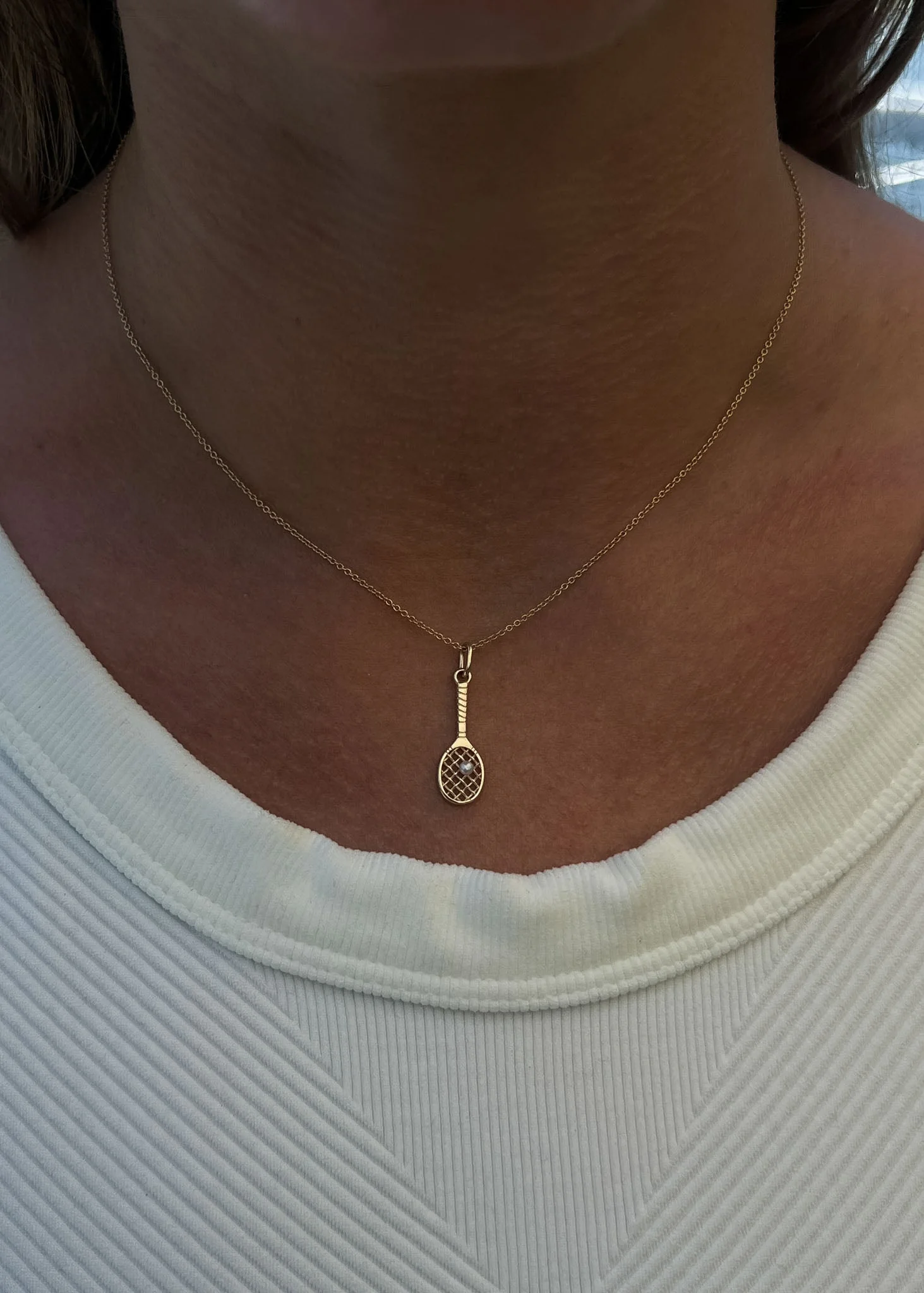 Kinn - x Sunset Tennis Club Ball And Racquet Necklace Pearl - Image 2