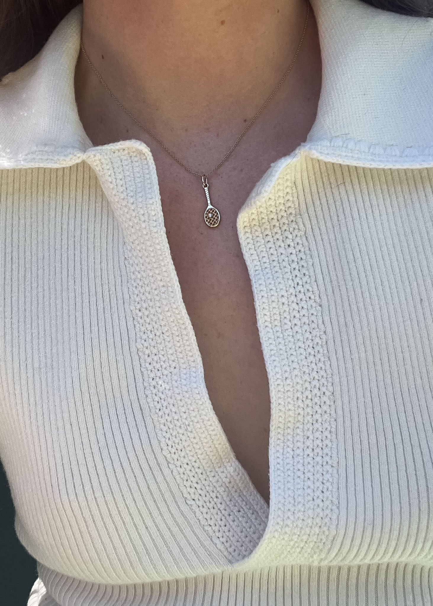Kinn - x Sunset Tennis Club Ball And Racquet Necklace Pearl - Image 3