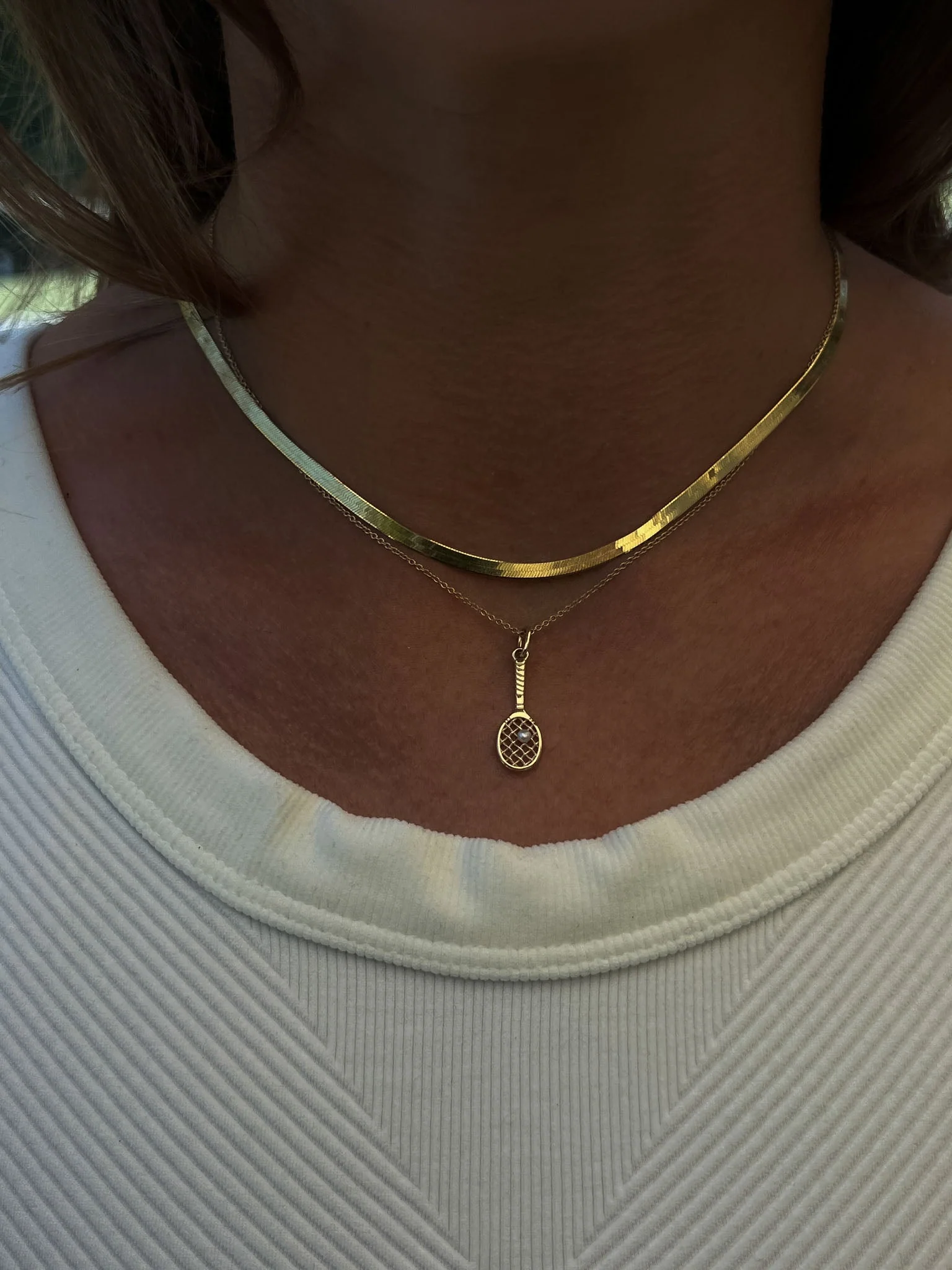 Kinn - x Sunset Tennis Club Ball And Racquet Necklace Pearl - Image 4