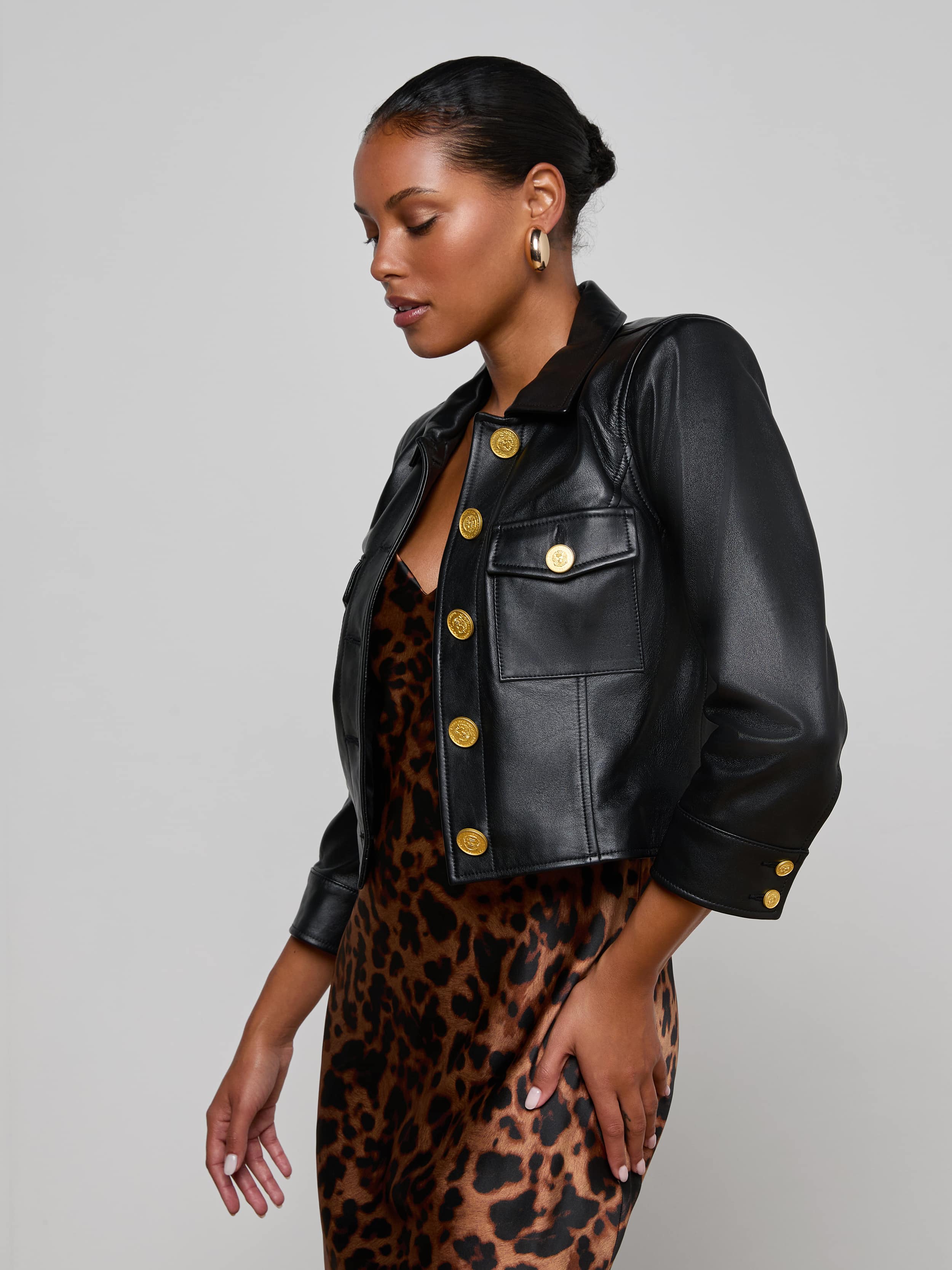 L'AGENCE - Kumi Cropped Leather Jacket - Image 2