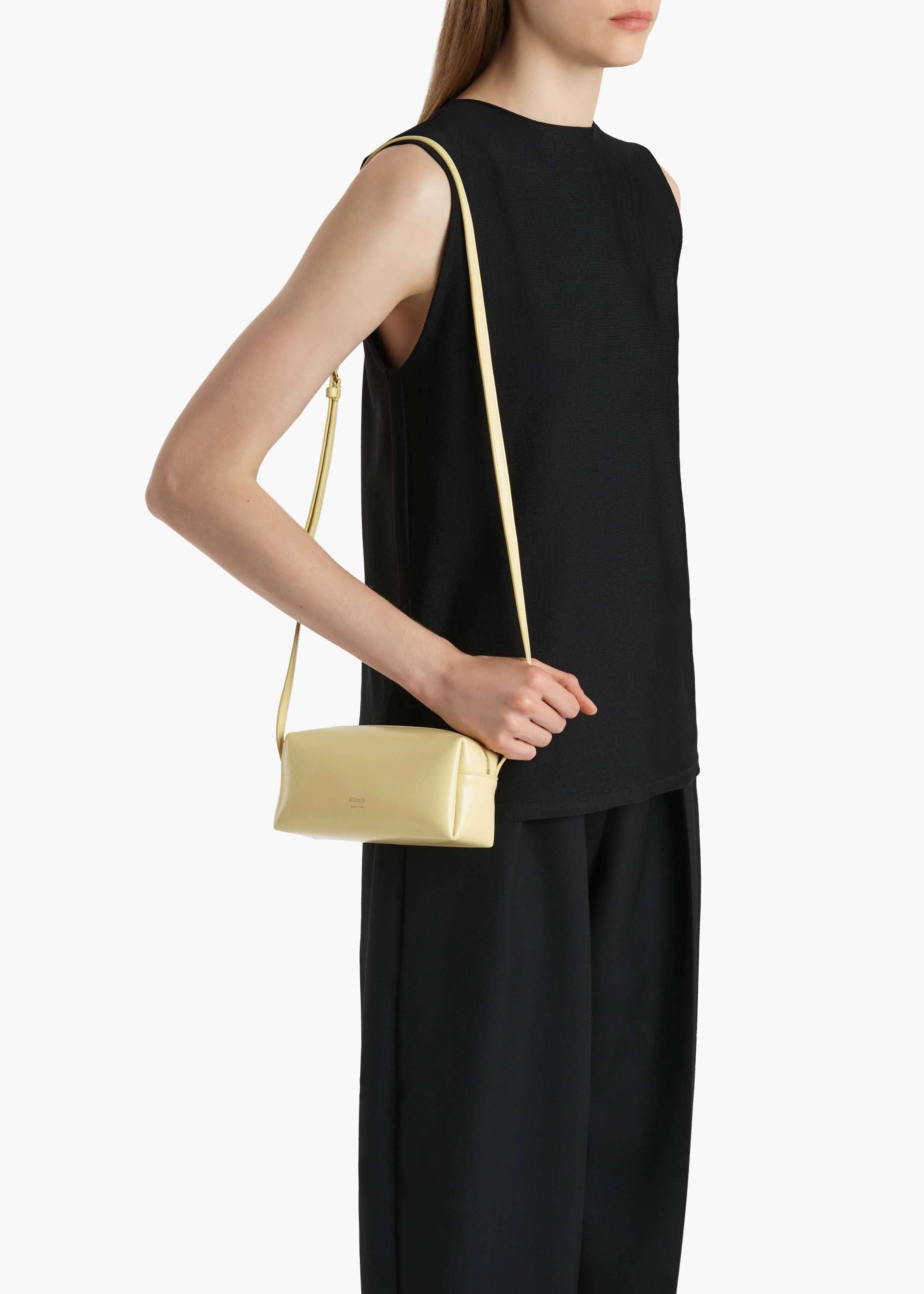 Khaite - Mini Kye Crossbody Bag in Pale Yellow Crackle Patent Leather - Image 5