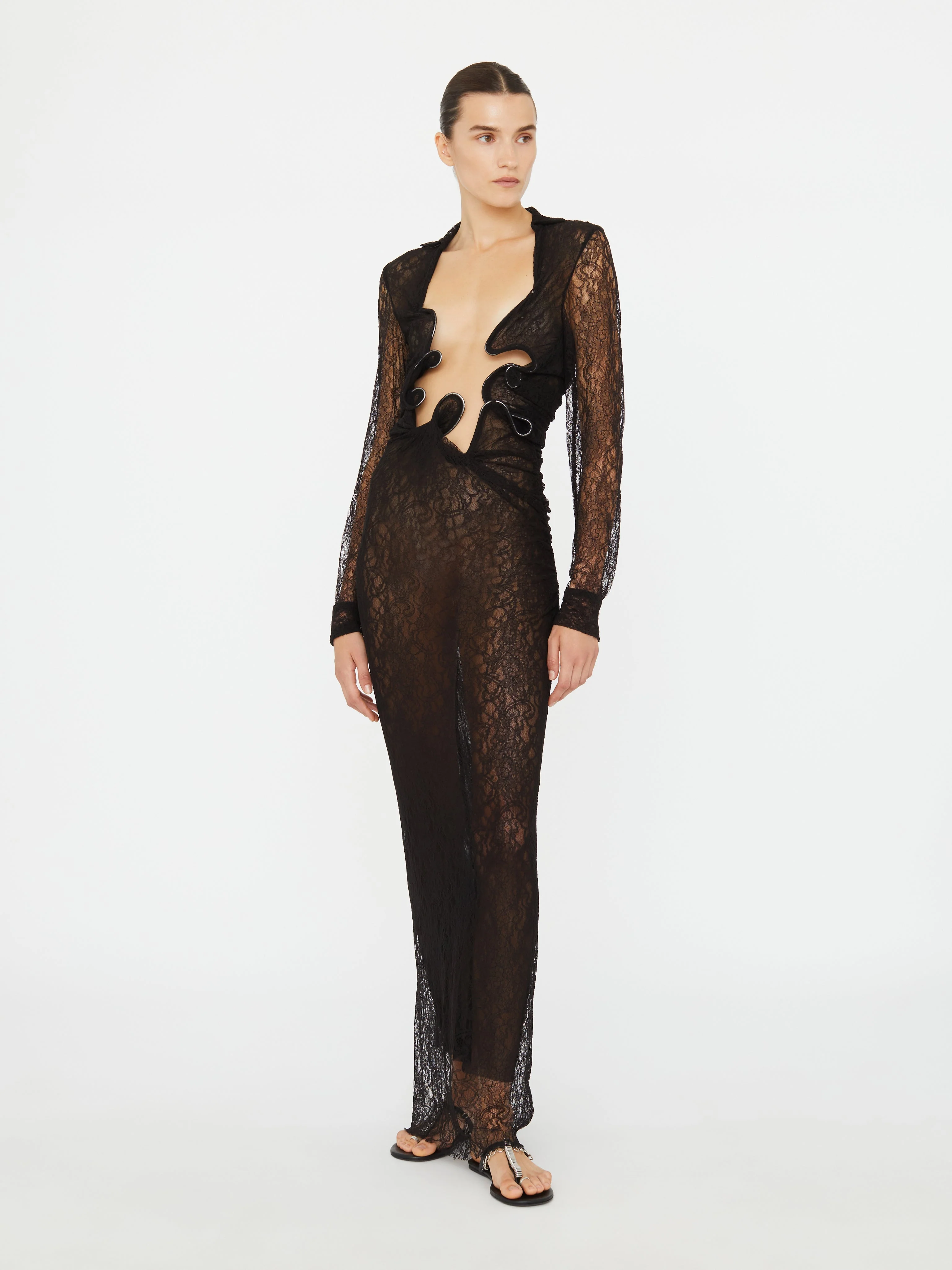 Christopher Esber - Lace Venus Plunge Shirt Dress - Image 3