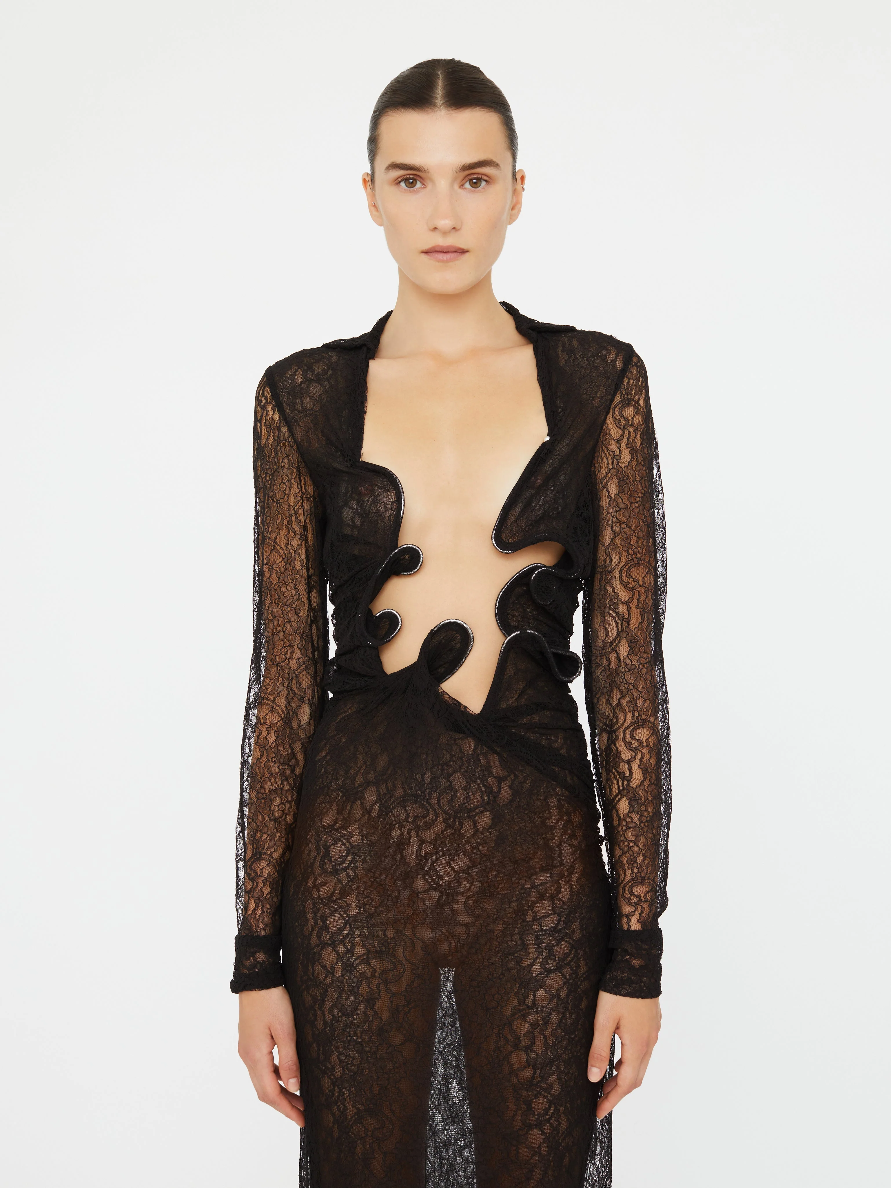 Christopher Esber - Lace Venus Plunge Shirt Dress - Image 4