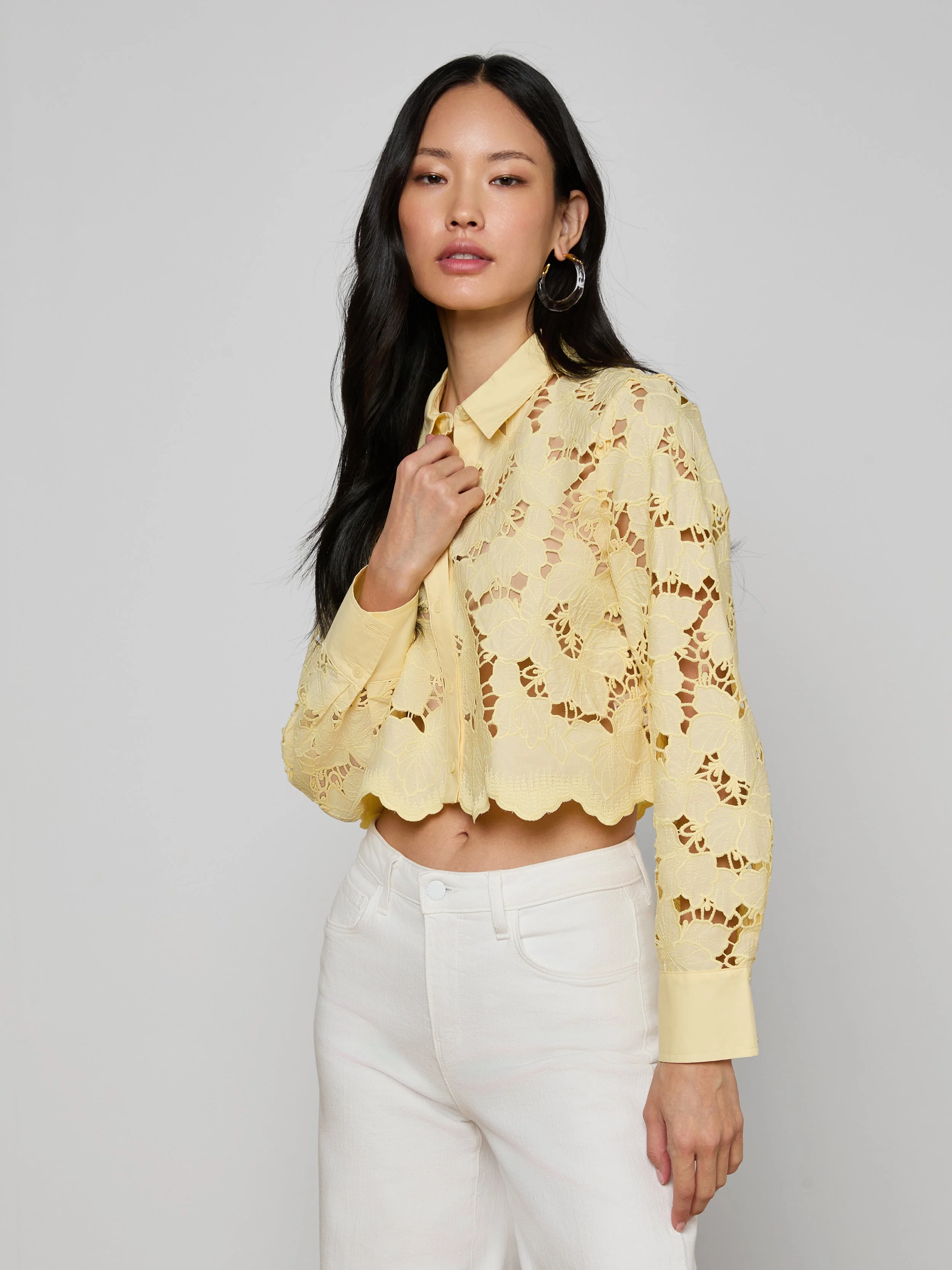 L'AGENCE - Seychelle Cropped Eyelet Blouse - Image 2