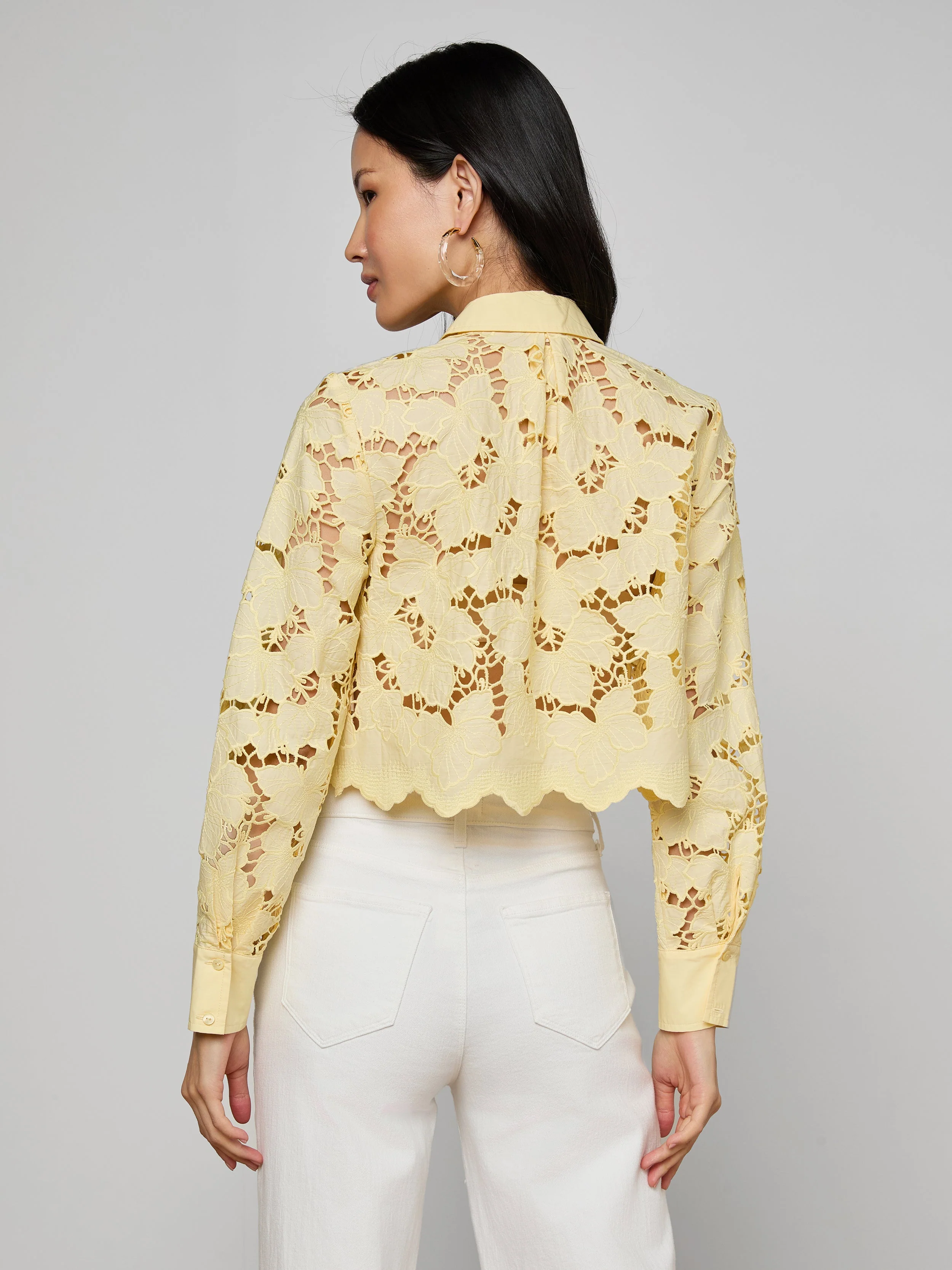 L'AGENCE - Seychelle Cropped Eyelet Blouse - Image 5