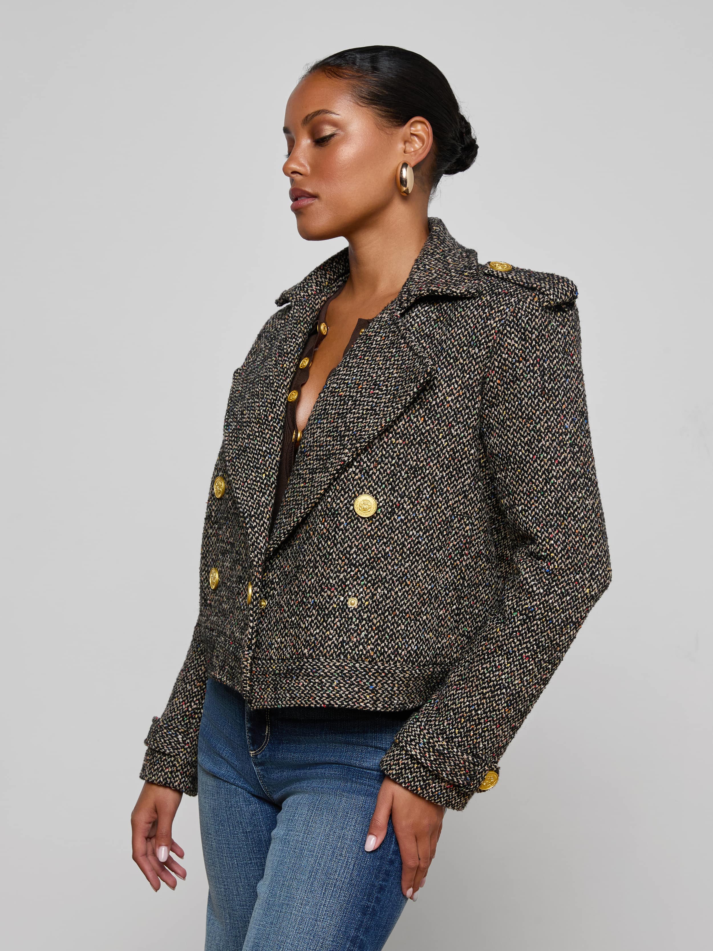 L'AGENCE - Xoey Cropped Tweed Trench - Image 2