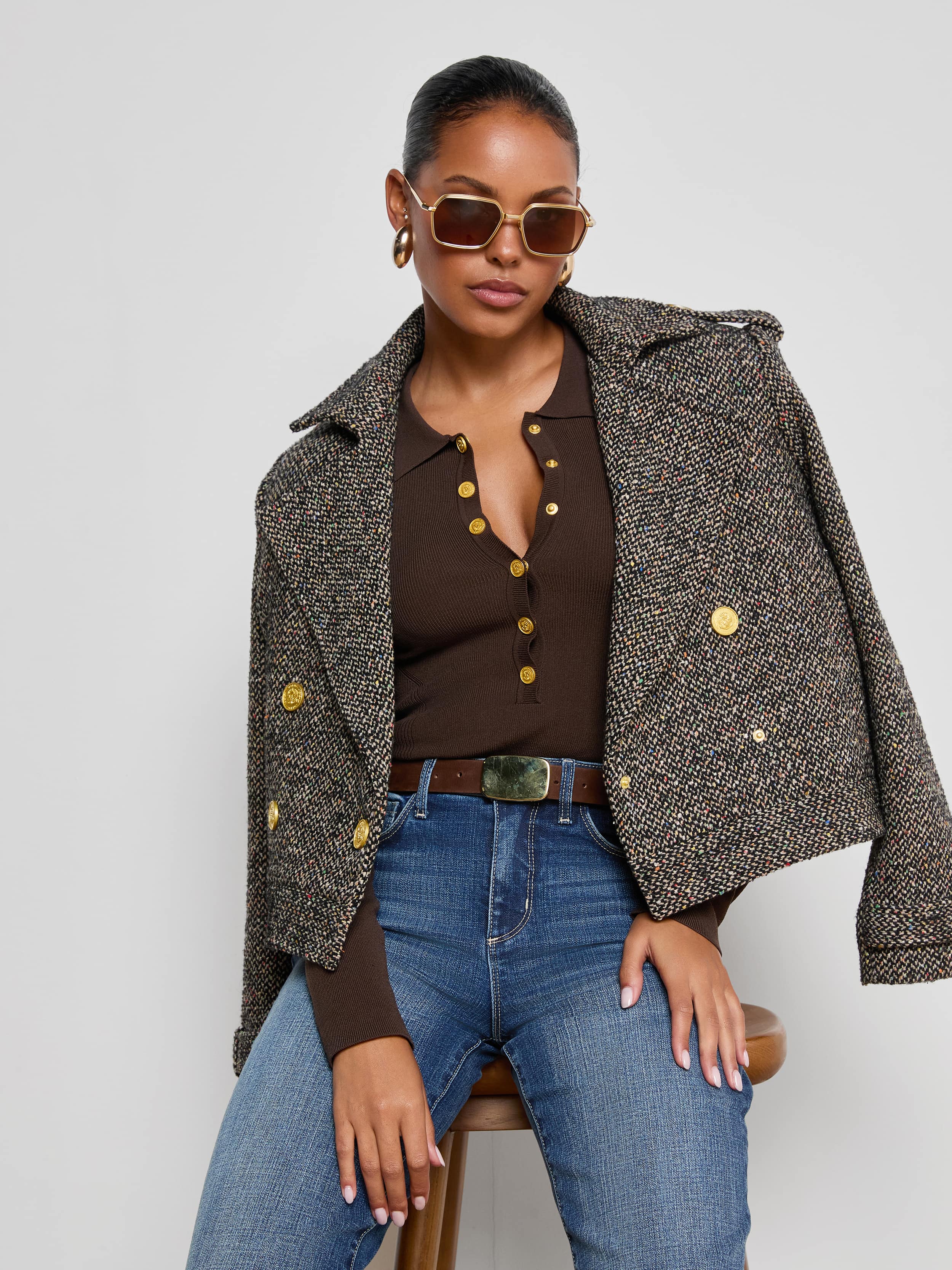 L'AGENCE - Xoey Cropped Tweed Trench - Image 6