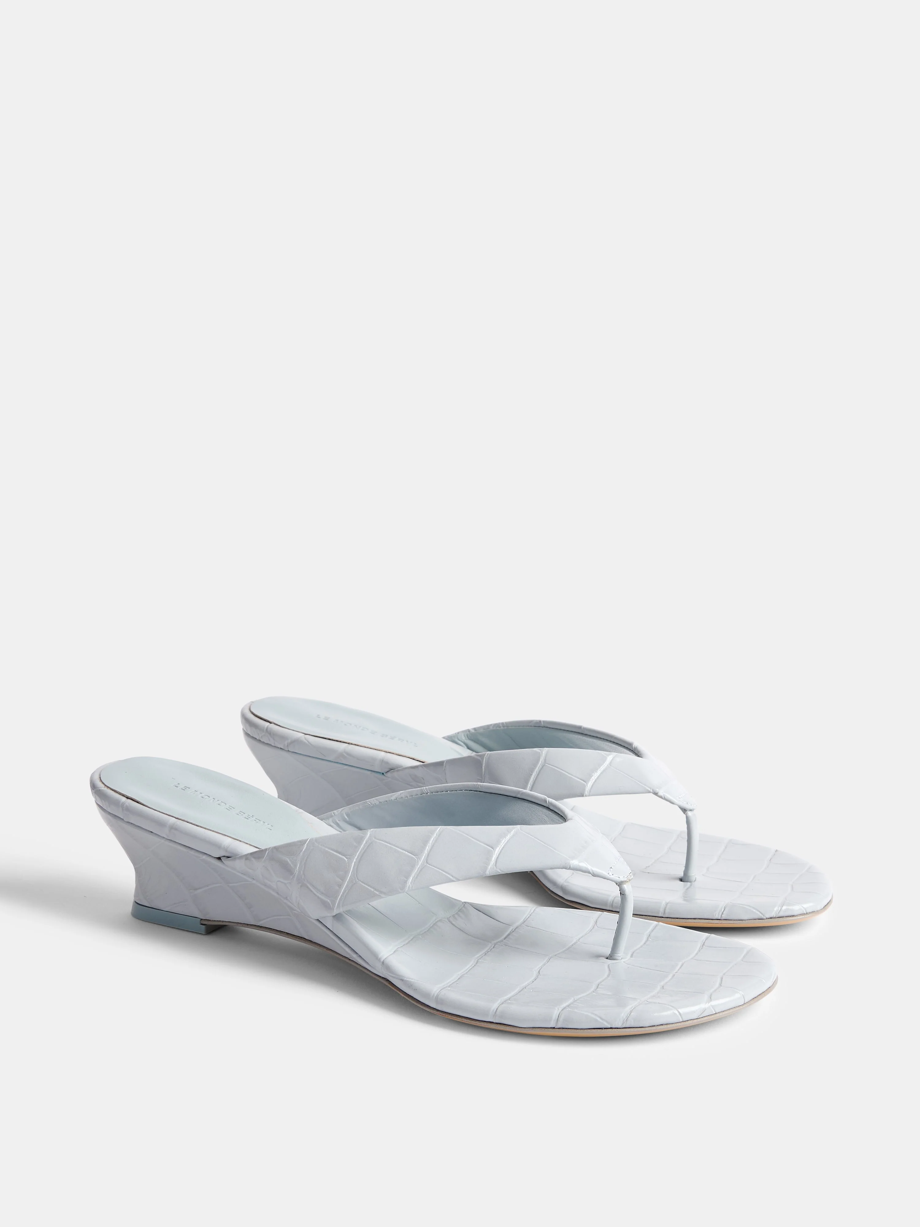 Le Monde Beryl - Micro Wedge Thong / Ice Blue Leather Croc Effect - Image 2