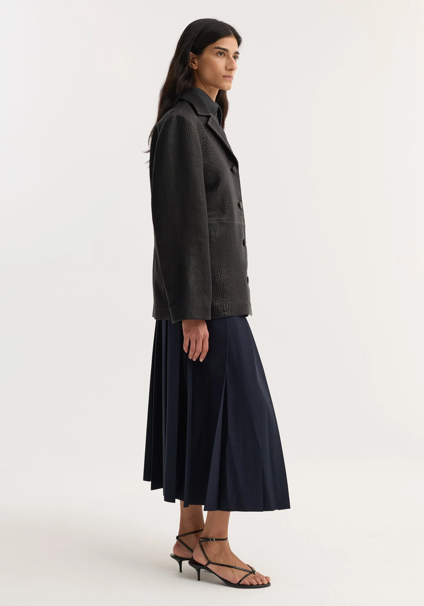 ROHE - Leather jacket with small lapel | black - Image 3