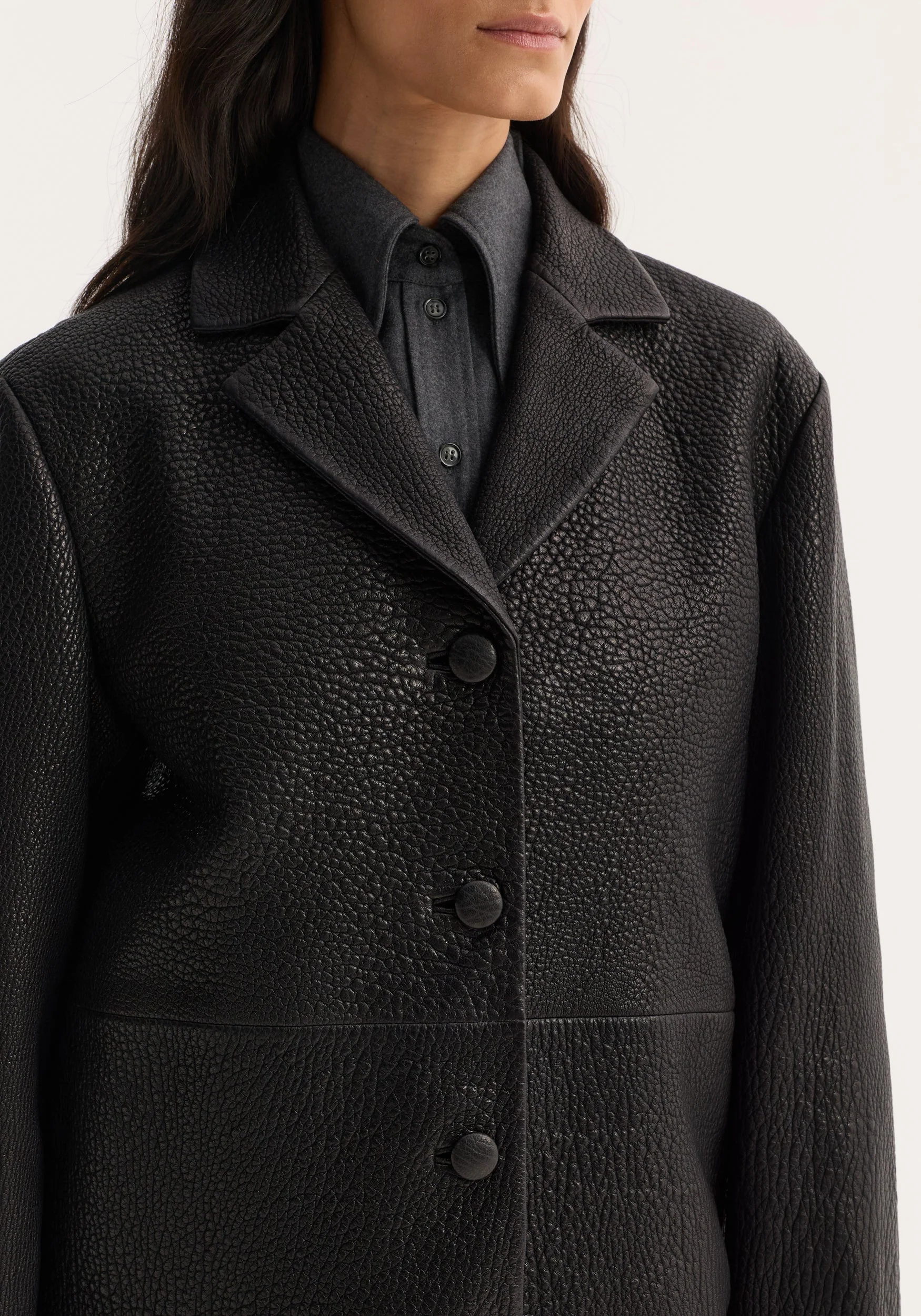 ROHE - Leather jacket with small lapel | black - Image 5