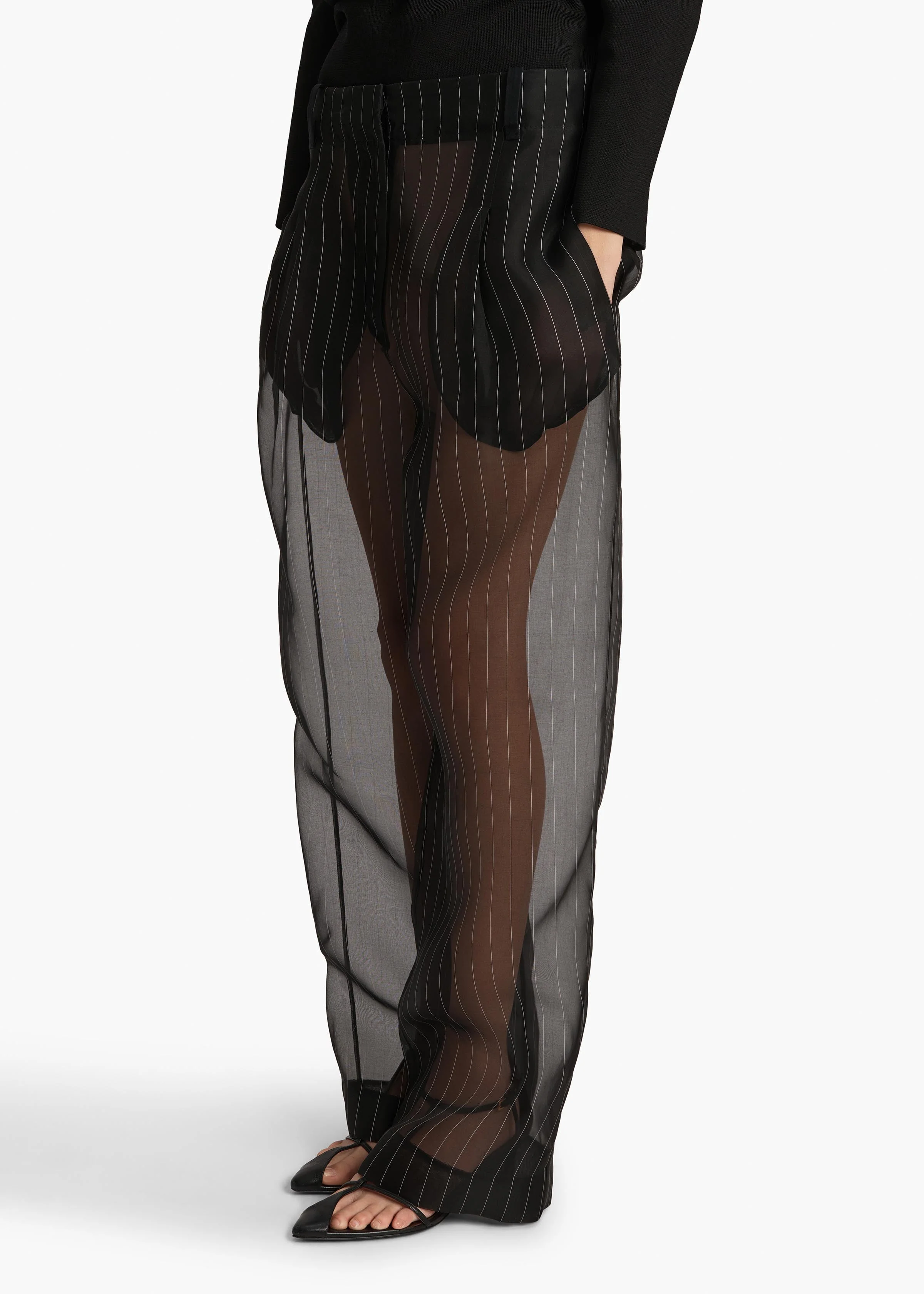 Khaite - Lenton Pant in Black with White Stripe - Image 5