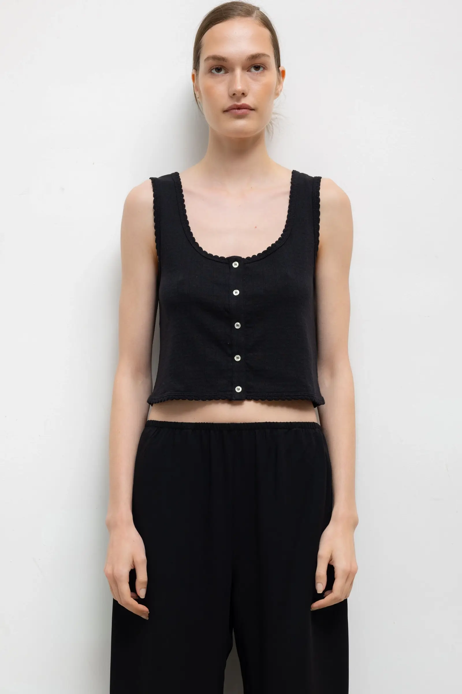 Leset - Pointelle Button Down Tank