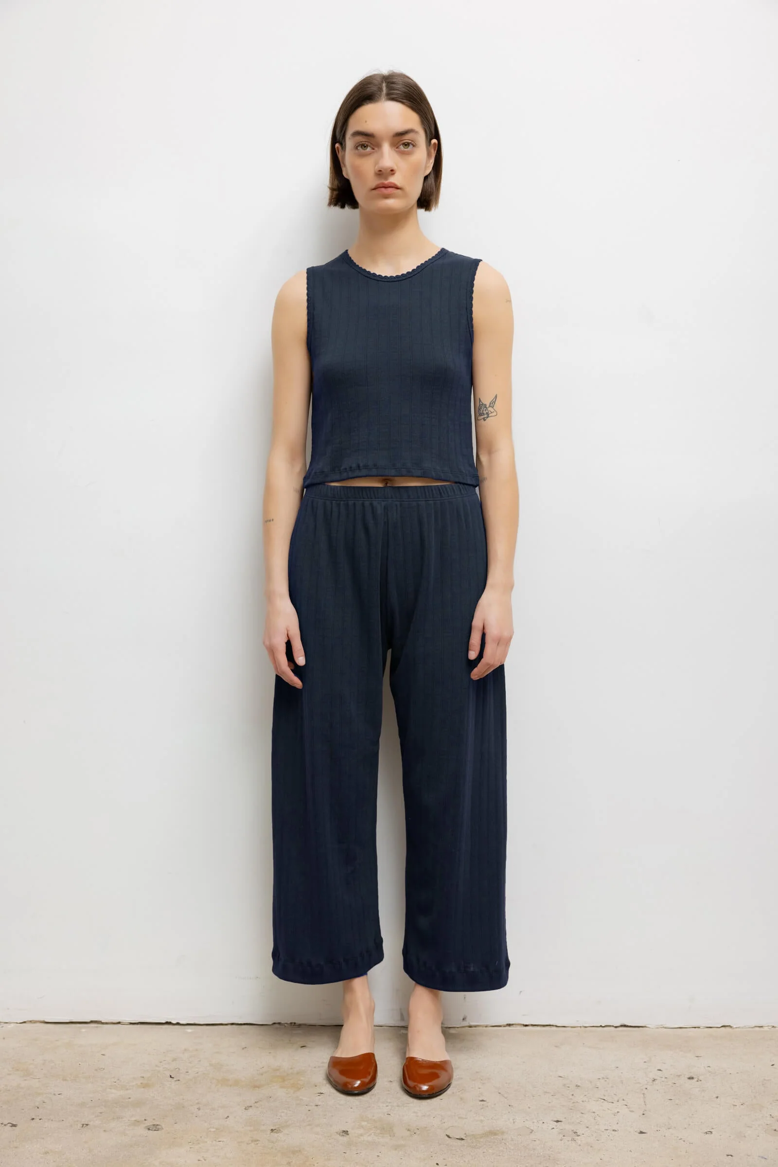 Leset - Pointelle Crop Wide Leg Pant