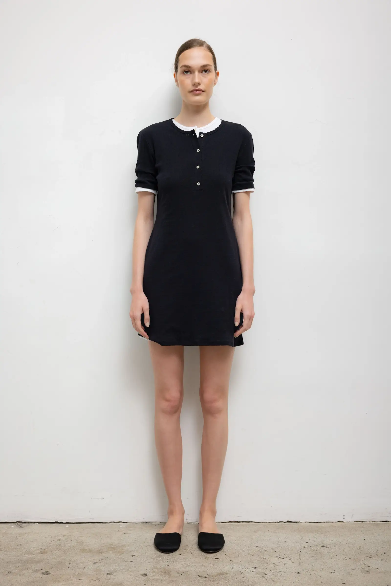 Leset - Pointelle Henley Mini Dress