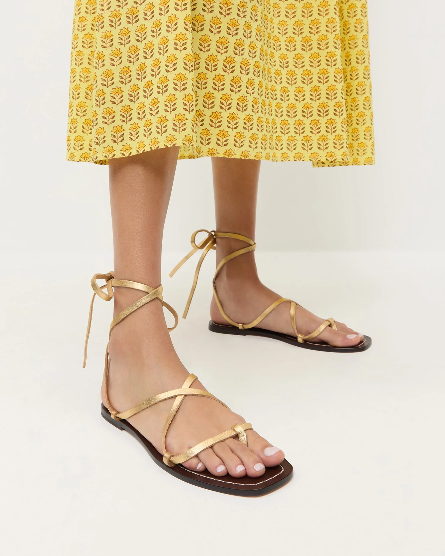 Loeffler Randall - Lianna Gold/Espresso Lace - Up Sandal - Image 2
