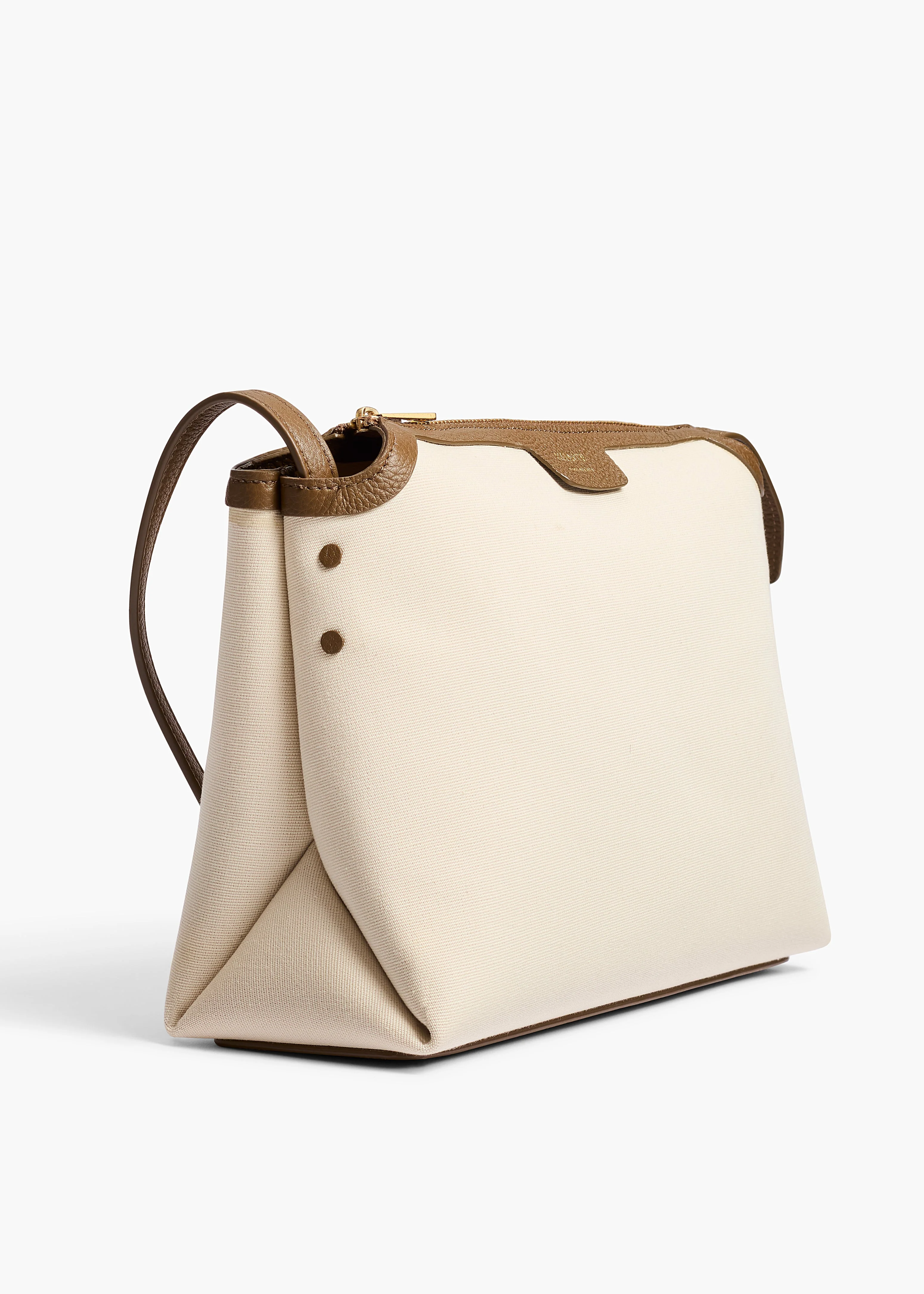 Khaite - Lina Crossbody Bag in Dark Olive Leather and Cream Canvas - Image 10