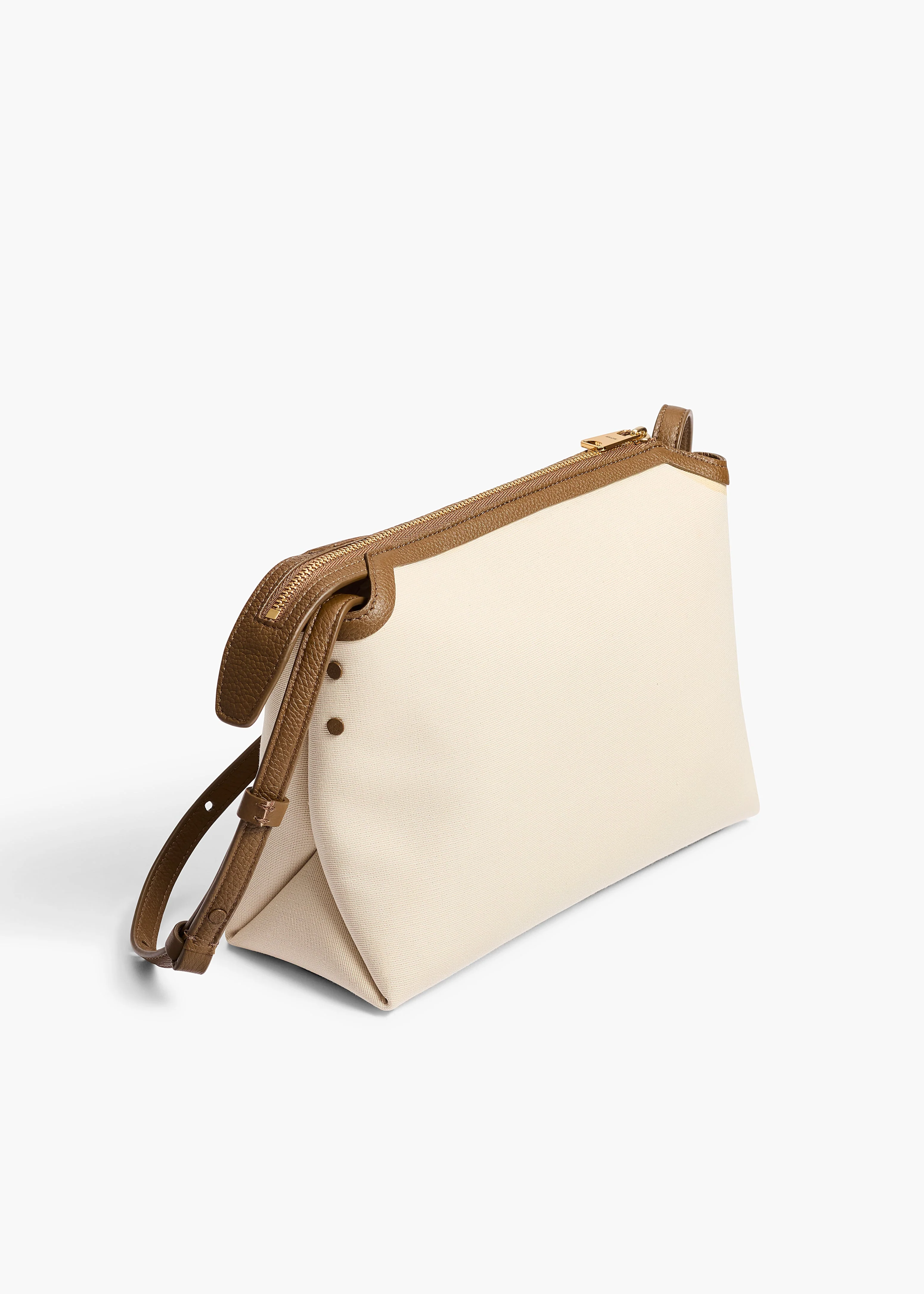 Khaite - Lina Crossbody Bag in Dark Olive Leather and Cream Canvas - Image 2