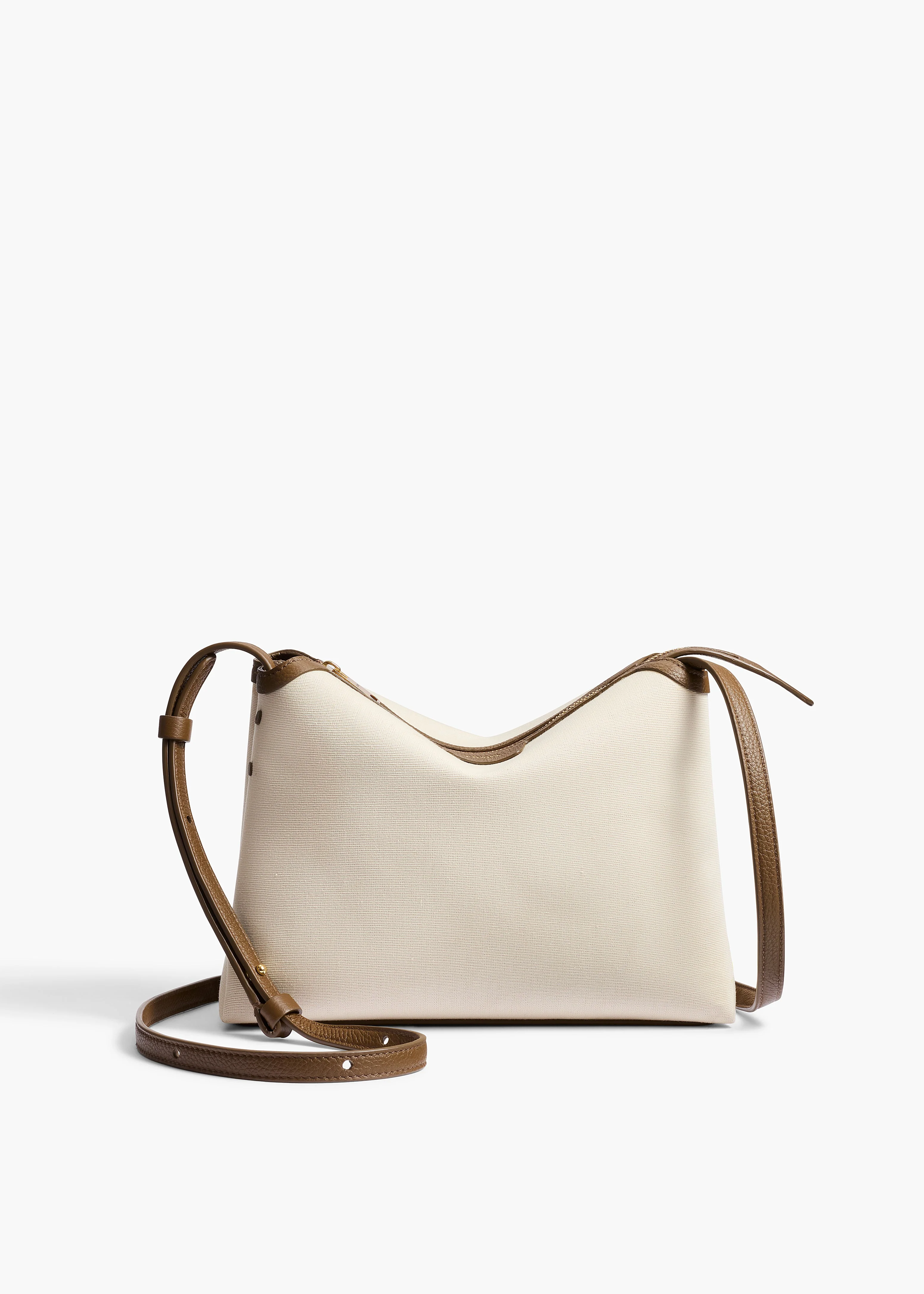 Khaite - Lina Crossbody Bag in Dark Olive Leather and Cream Canvas - Image 7