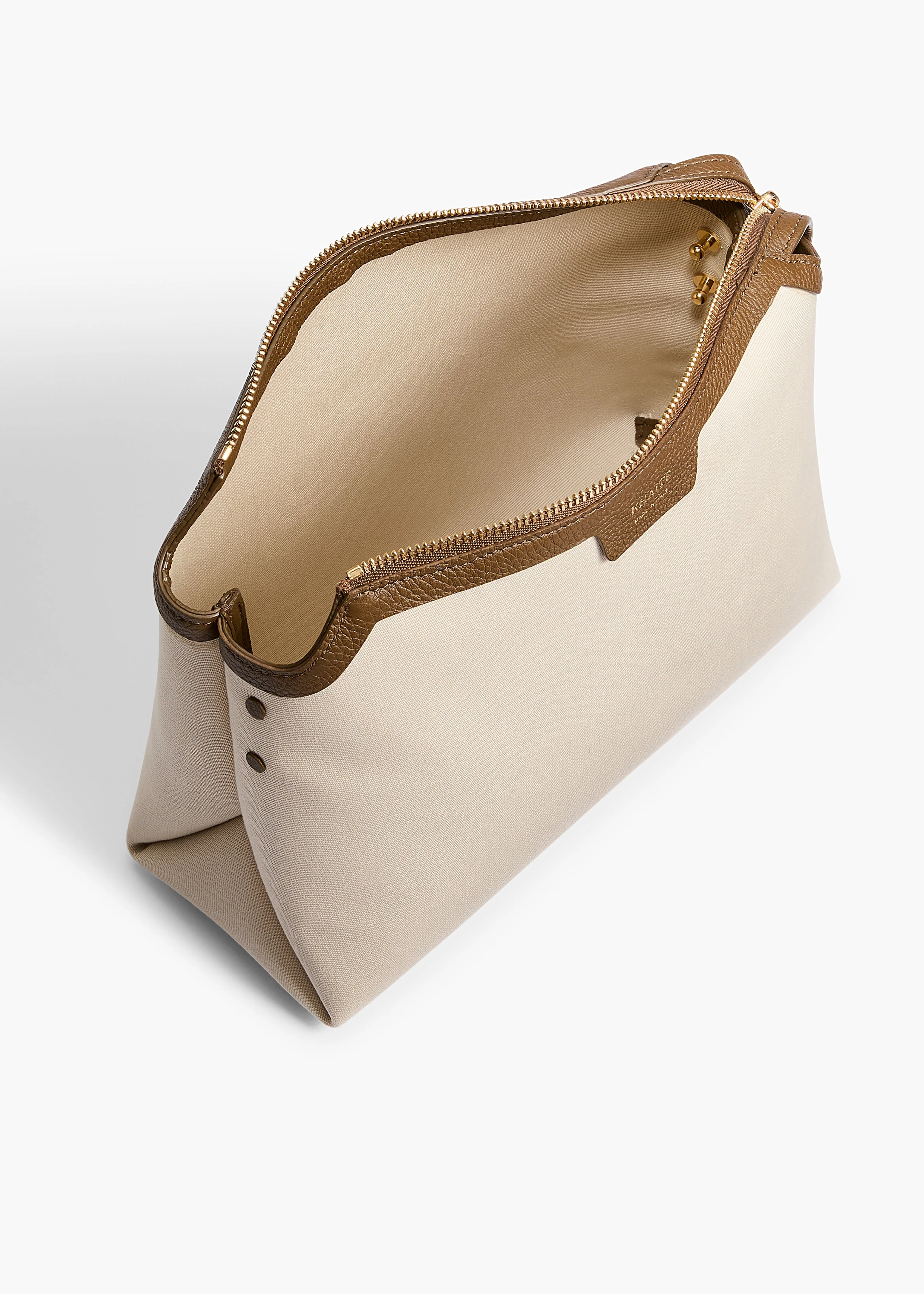 Khaite - Lina Crossbody Bag in Dark Olive Leather and Cream Canvas - Image 9