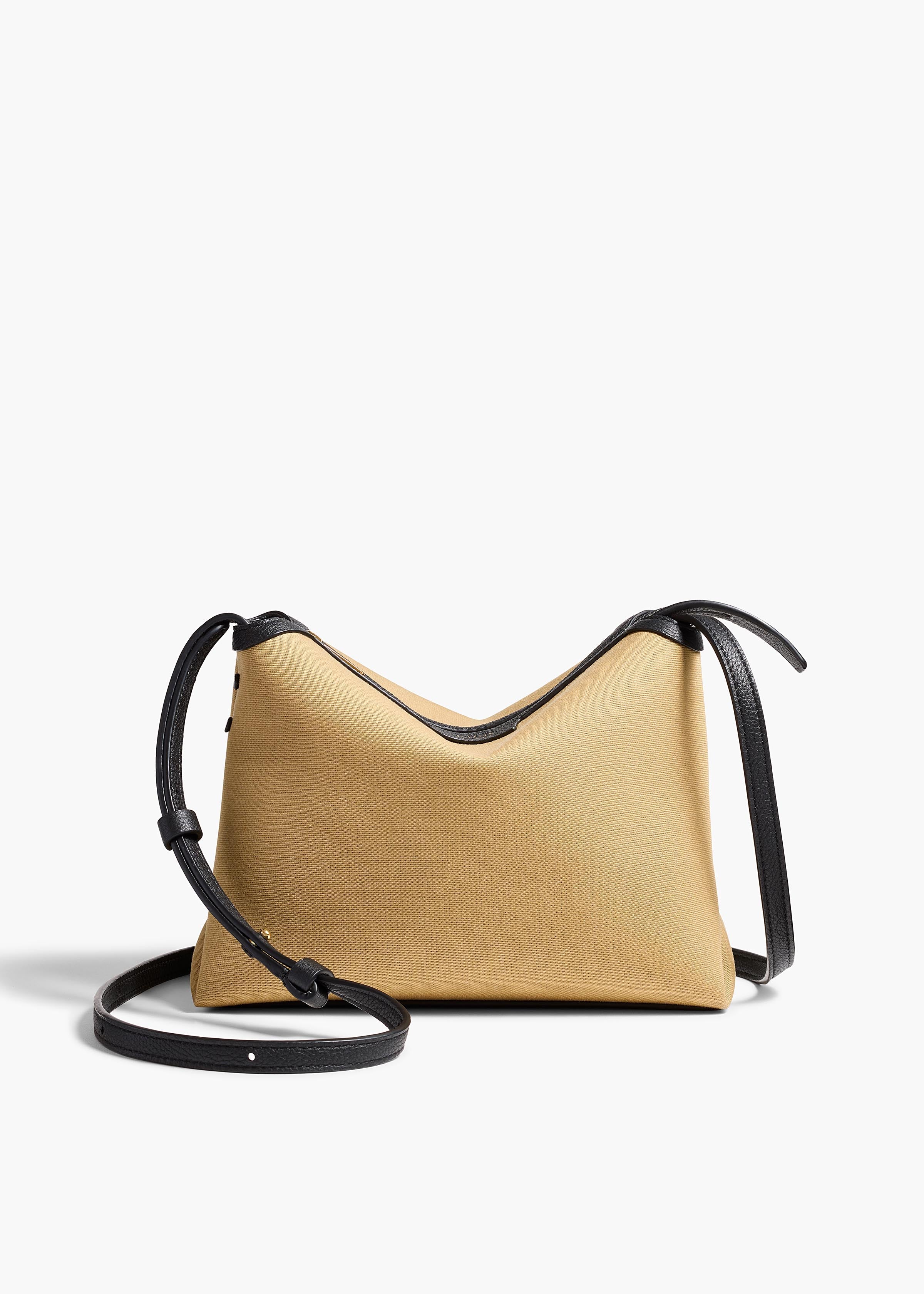 Khaite - Lina Crossbody Bag in Honey Canvas with Black Leather